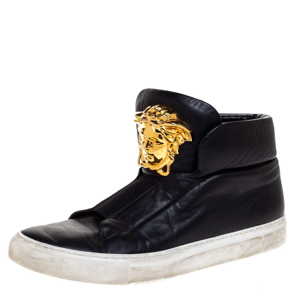 Versace Black Leather Palazzo Medusa High Top Sneakers Size 40