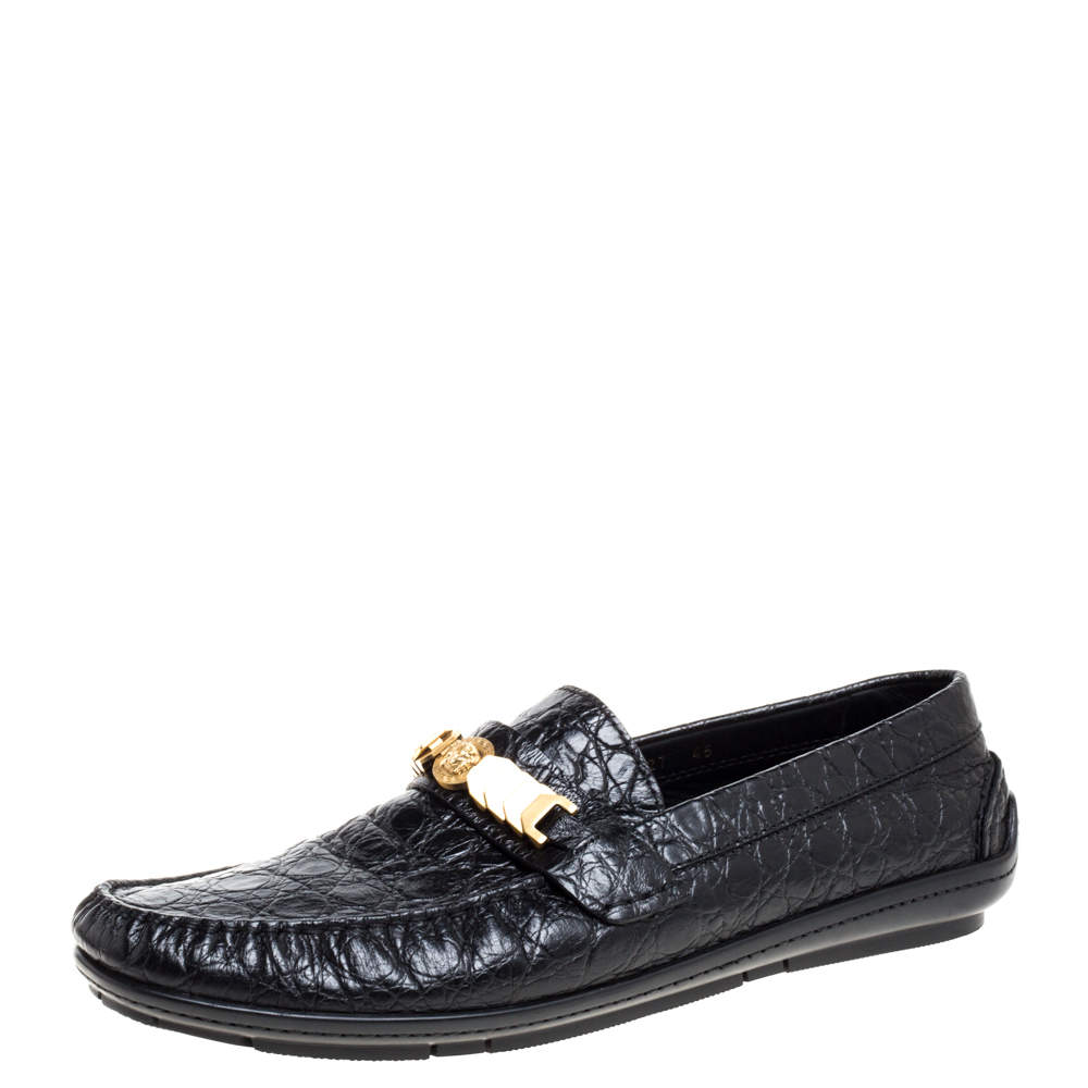 versace black leather medusa chain loafers