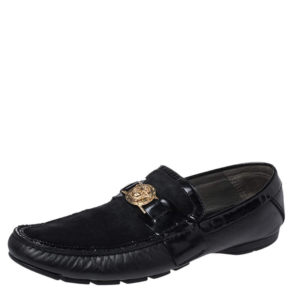Versace Black Leather And Suede Medusa Loafers Size 44
