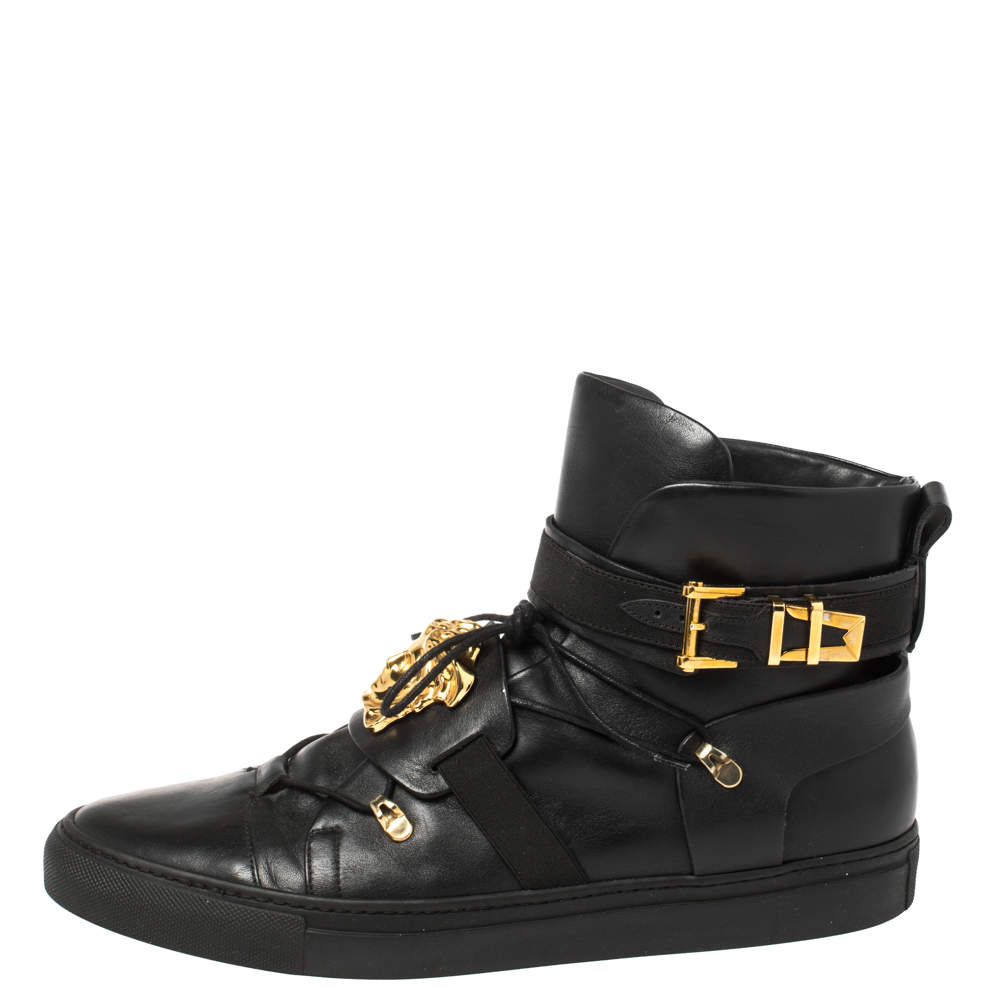 Versace Black Leather Medusa Lace High Top Sneakers Size 42.5