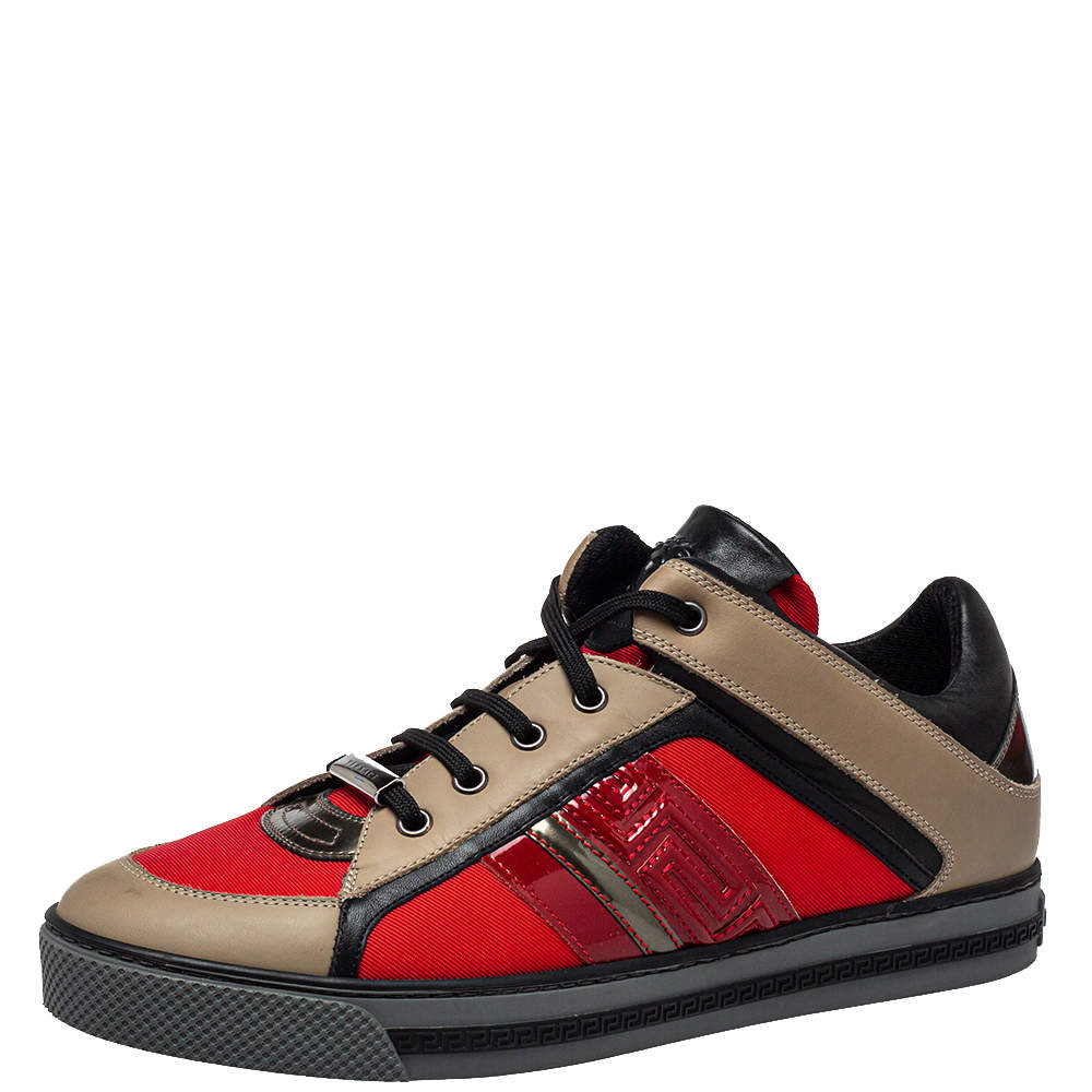 Versace Multicolor Nylon And Leather Low Top Sneakers Size 41