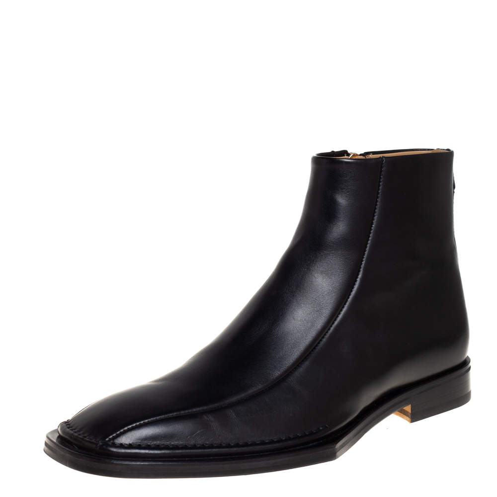 Versace Black Leather Medusa Embellished Ankle Boots Size 41