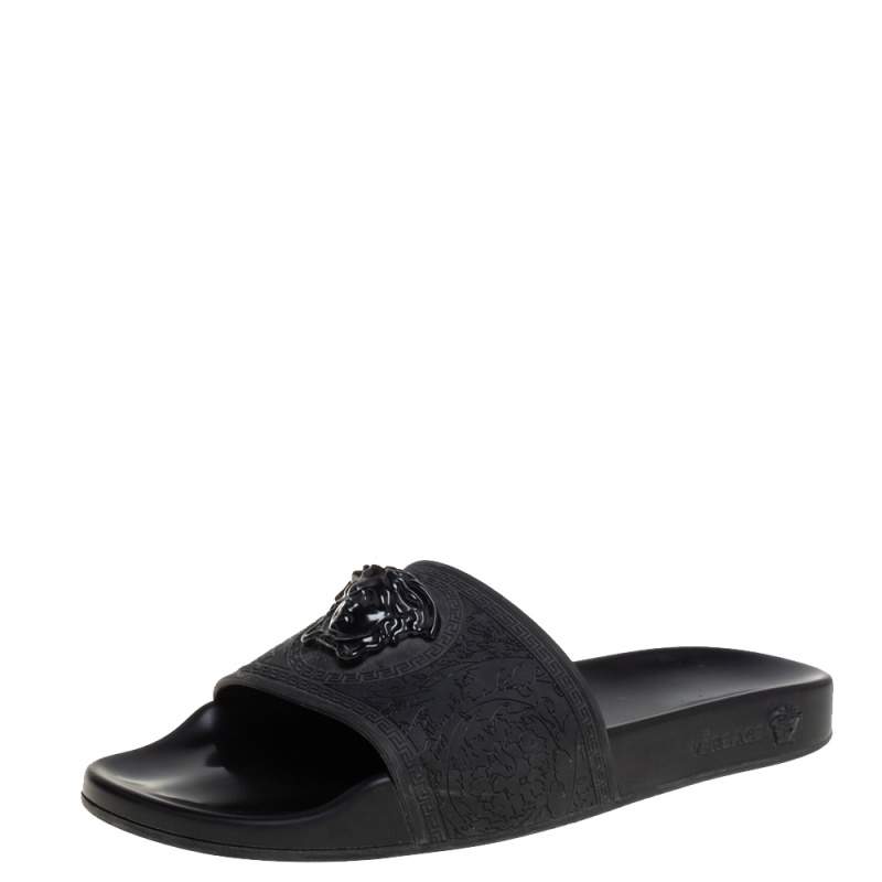 Versace Black Rubber Medusa Flat Slides Size 41