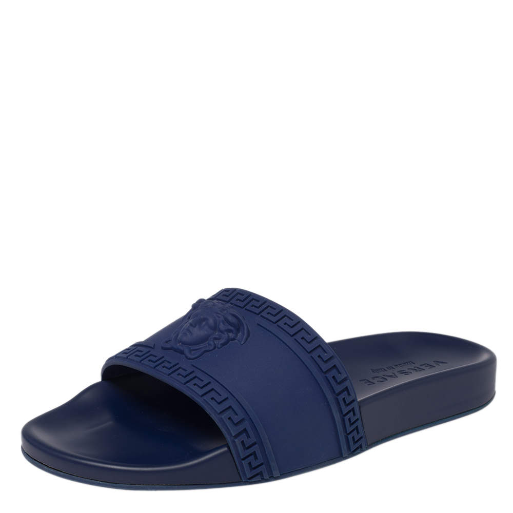 Versace Black Rubber Medusa Head Flat Slides Size 41