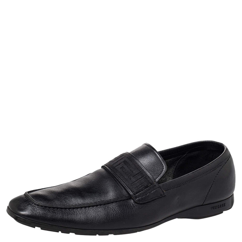 Pre Owned Versace Black Leather Slip on Loafers Size 44