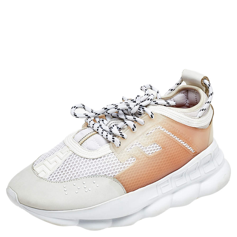 Versace White/Grey Mesh And Nubuck Leather Chain Reaction Sneakers Size 44  Versace