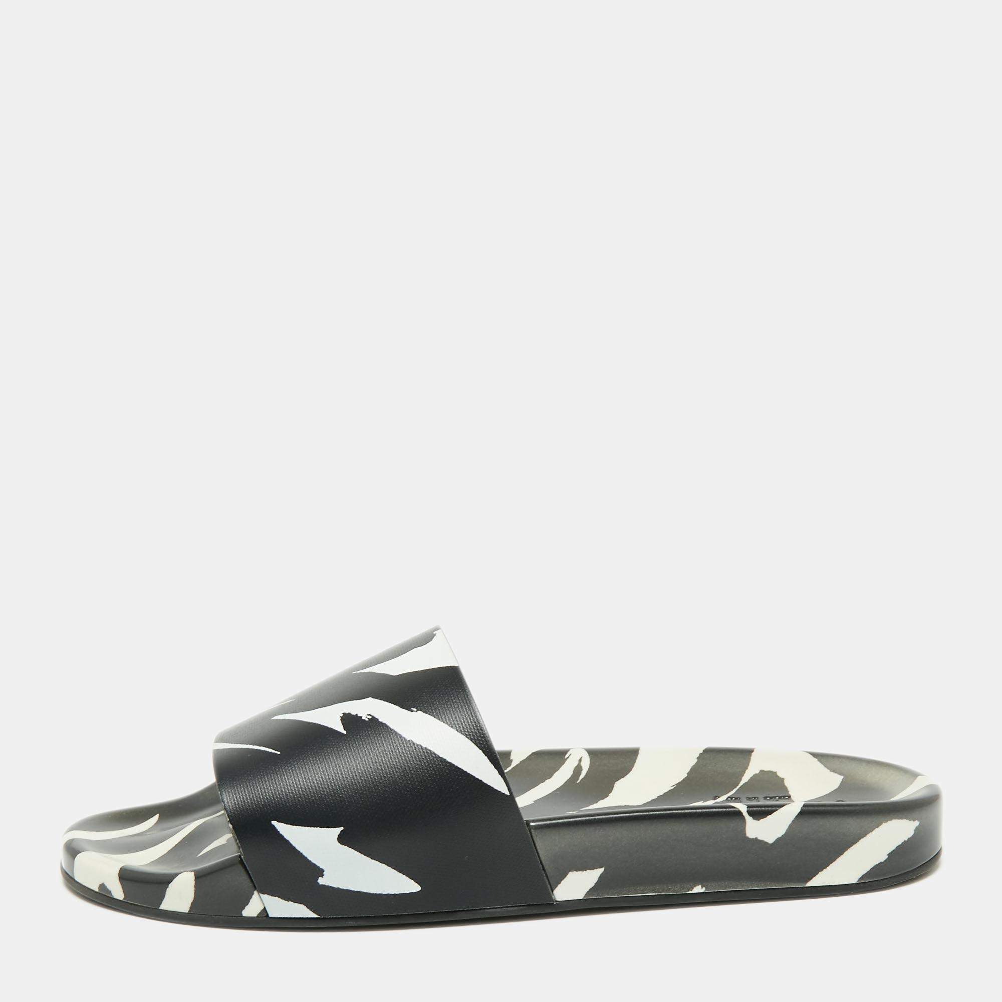 Versace  Black/White Rubber Print Slide Sandals Size 43