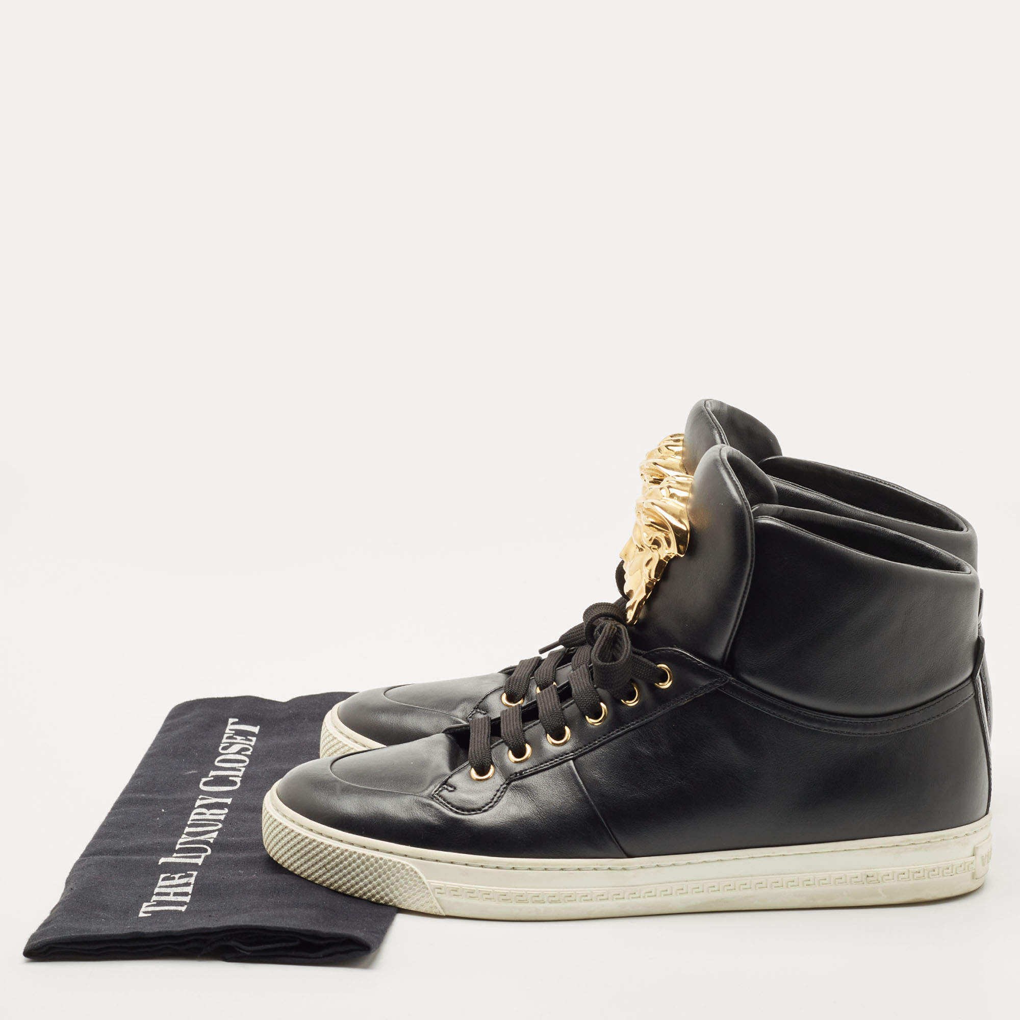 Versace Black Leather Medusa Lace High Top Sneakers Size 42.5