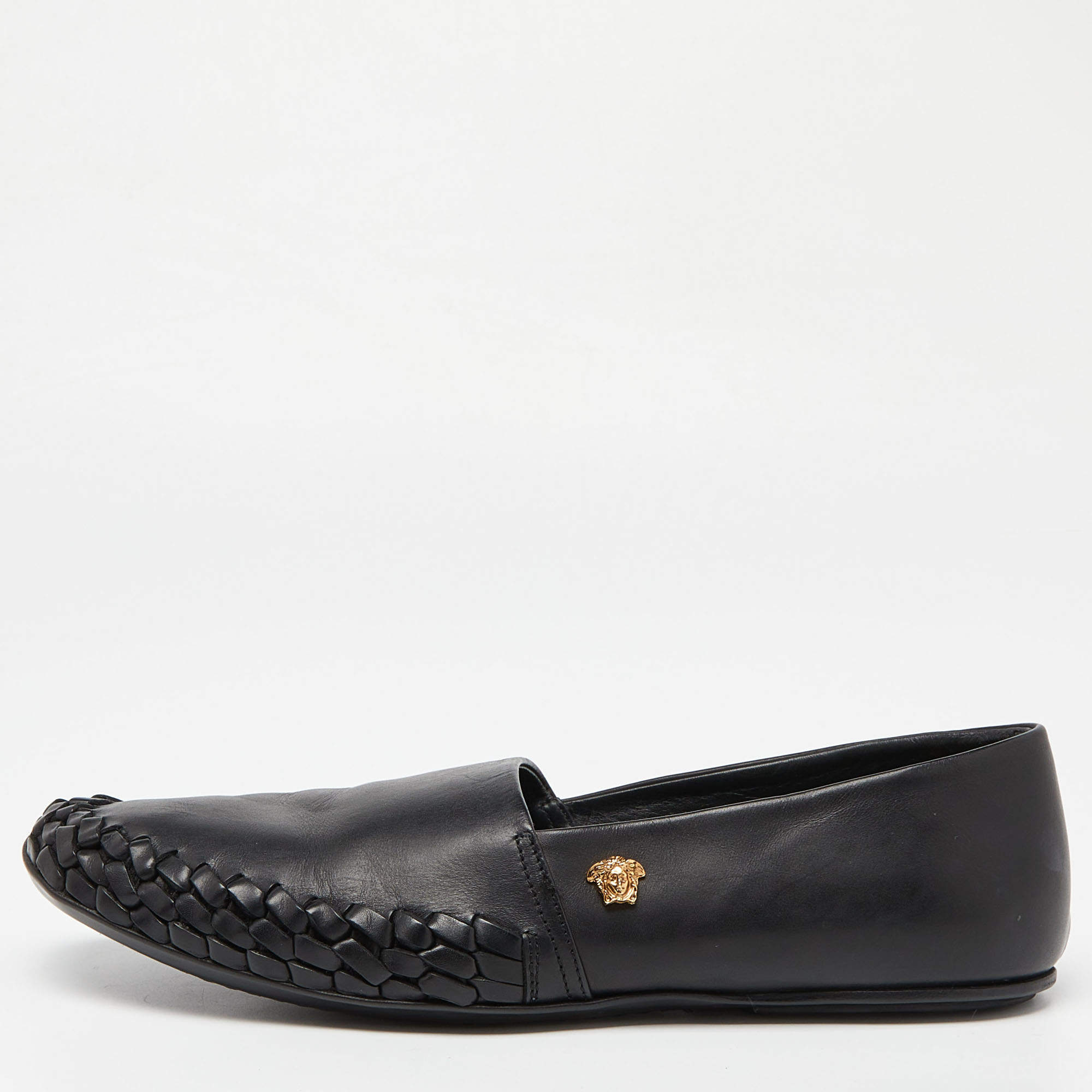 Versace Black Leather Medusa Slip on Loafers Size 42