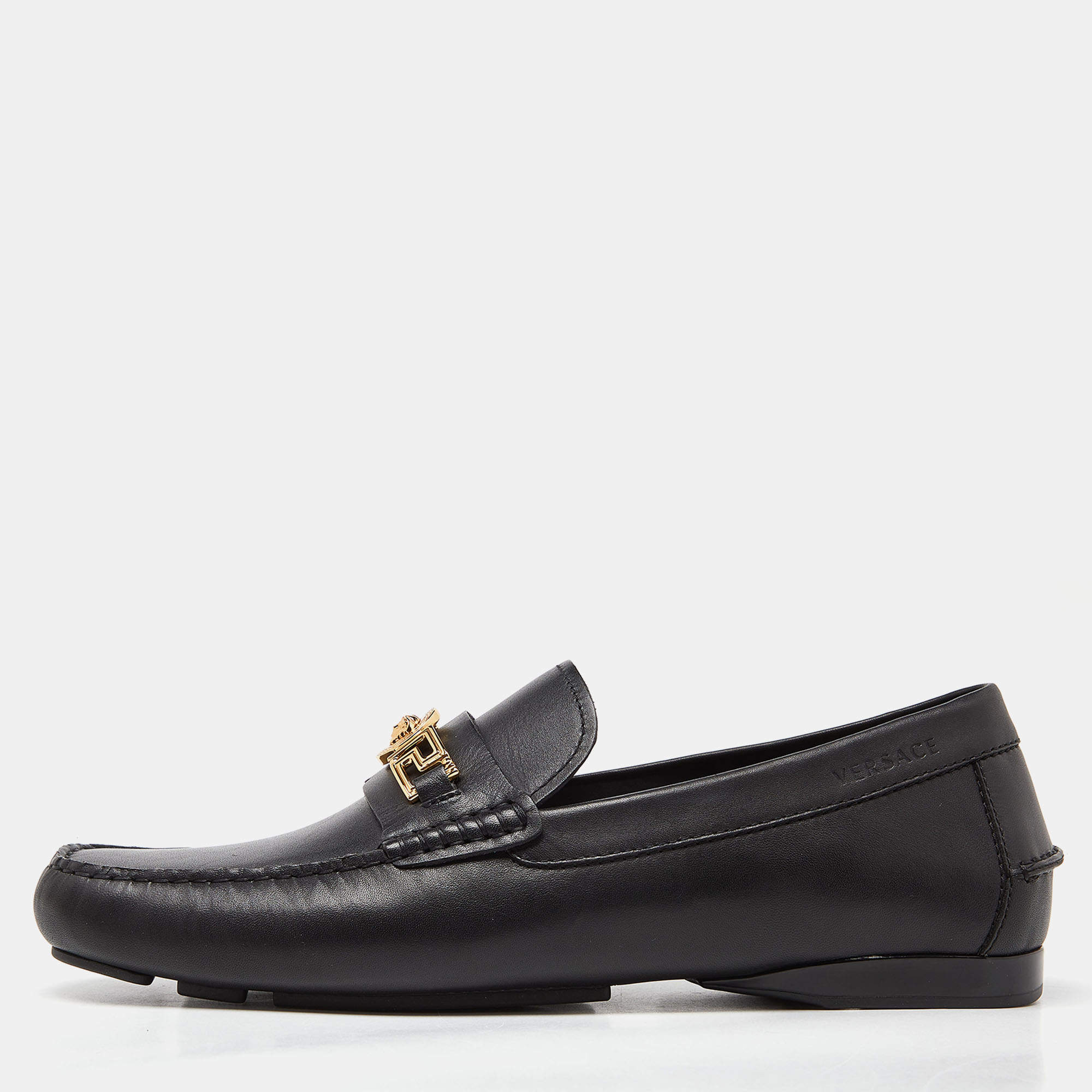 Versace Black Leather Medusa Slip On Loafers Size 44