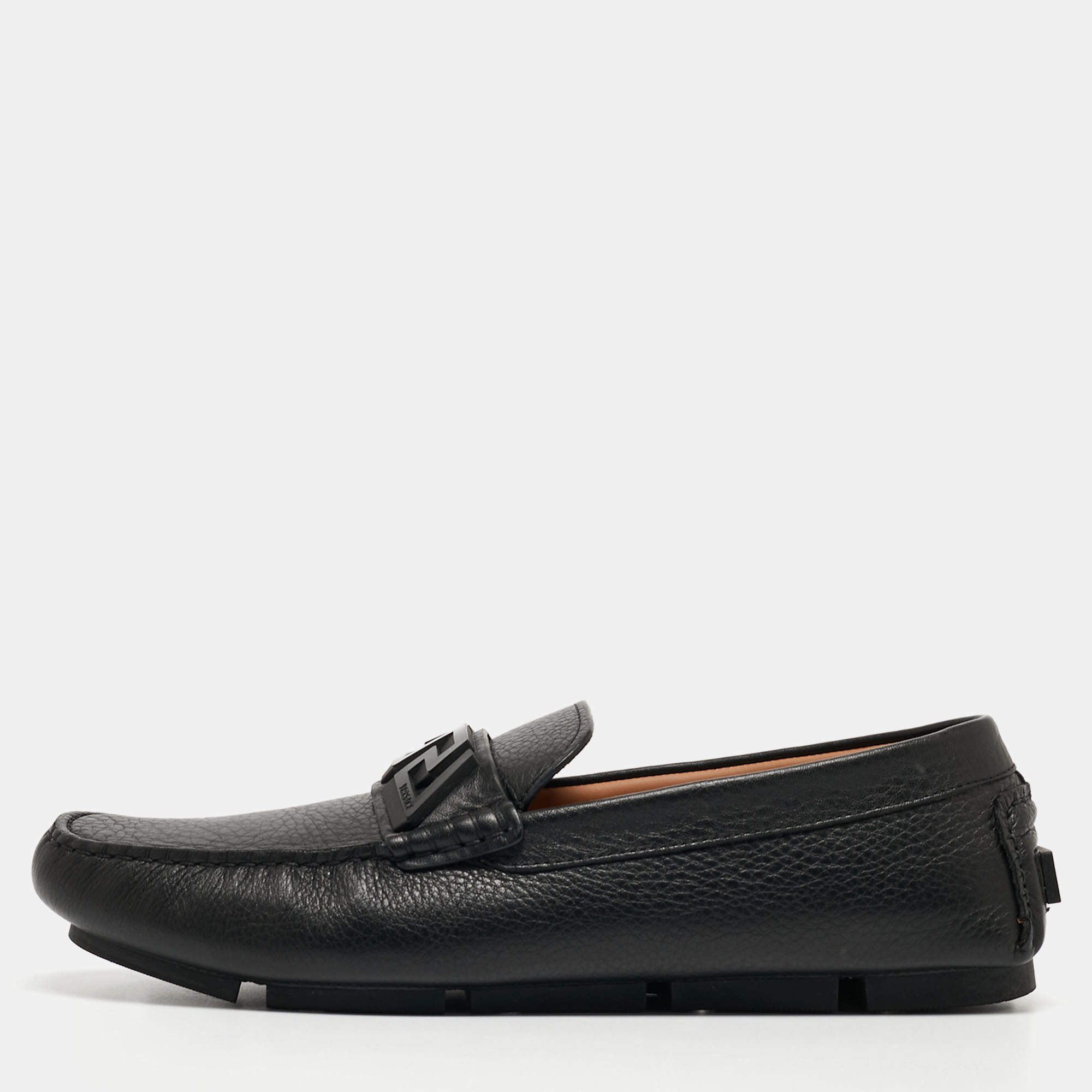 Versace Black Leather Medusa Slip On  Loafers Size 44