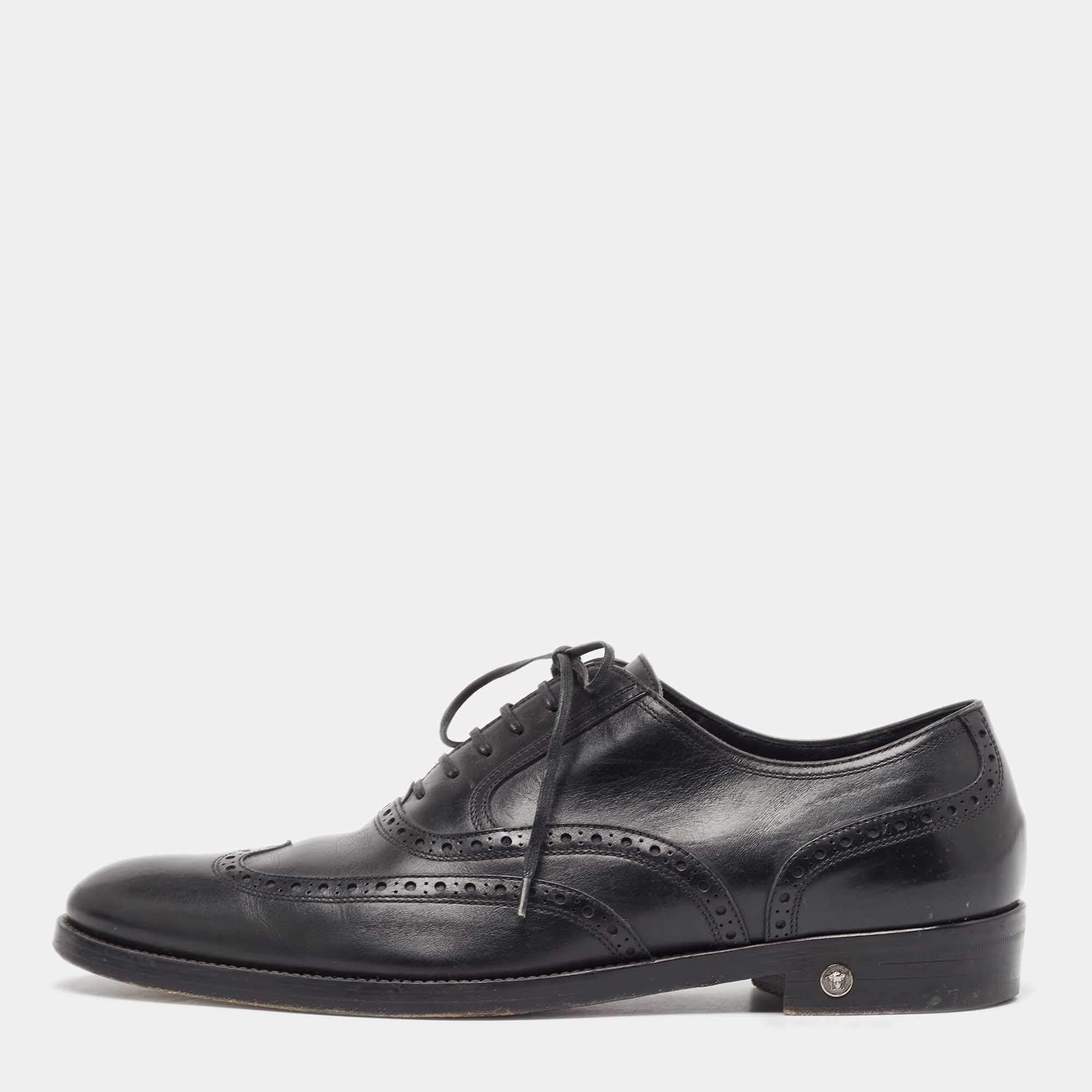 Versace Black Leather Lace Up Oxfords Size 42