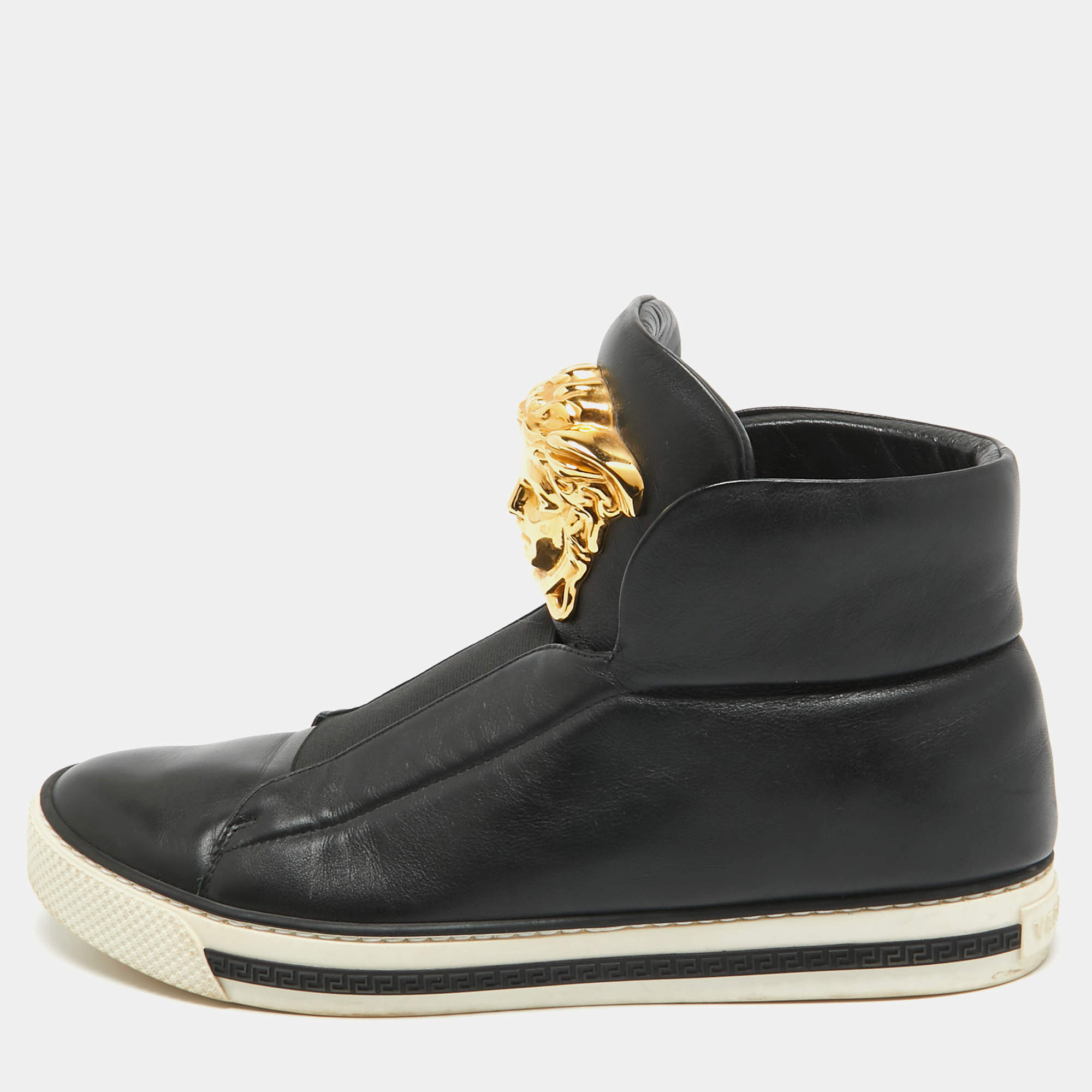 Versace Black Leather Palazzo High Top Sneakers Size 39.5