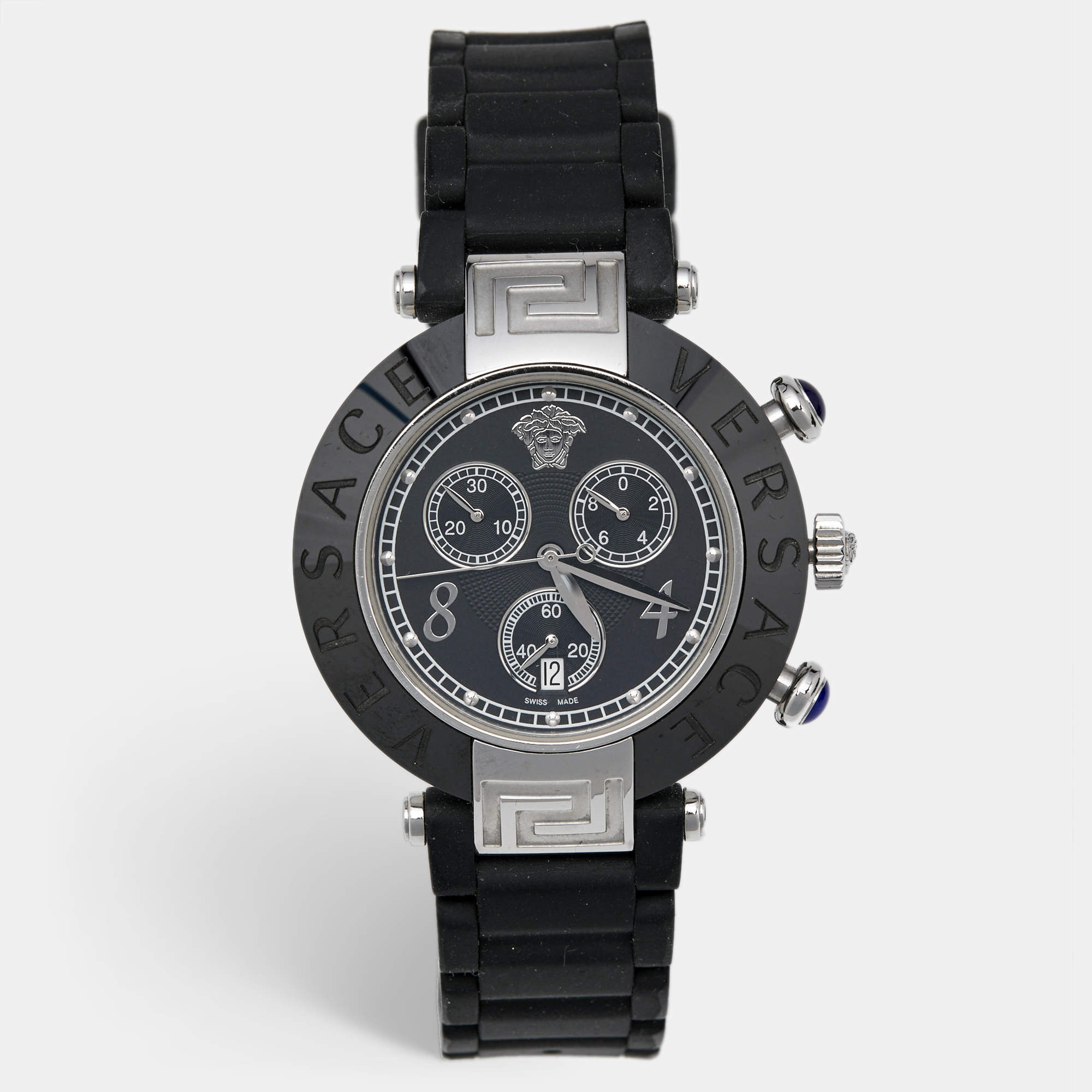 Versace Black Ceramic Stainless Steel Rubber Reve 92C Women's Wristwatch 40 mm
