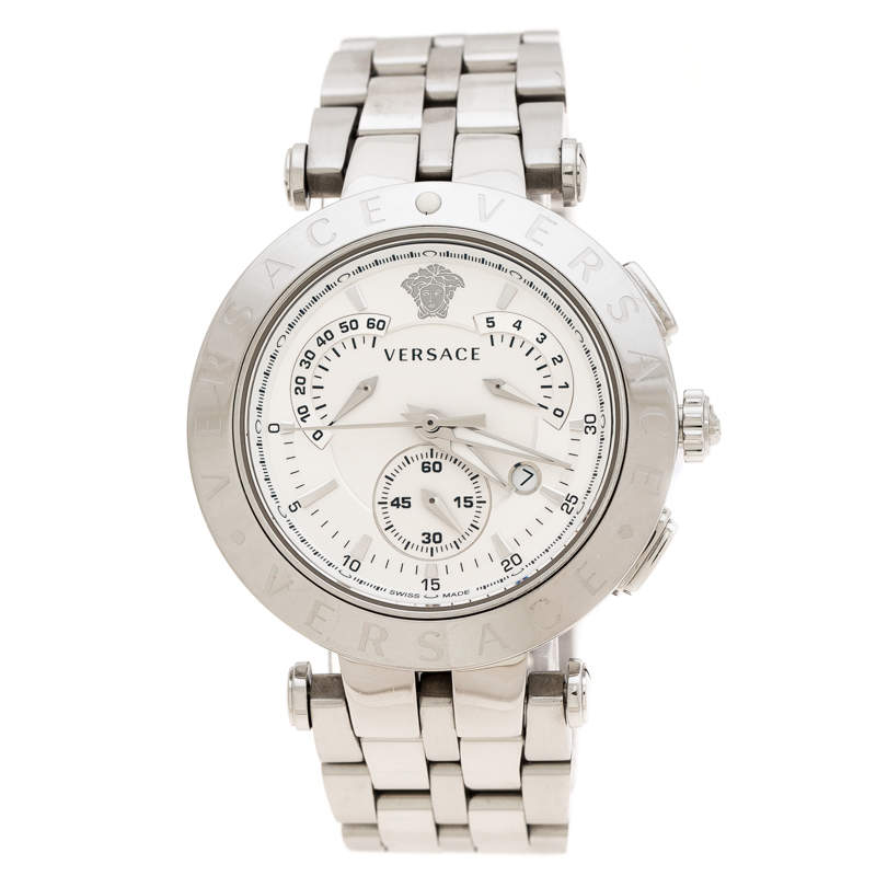 مملوكة مسبقًا Versace Silver White Stainless Steel V Race 23C Women's Wristwatch 42 mm