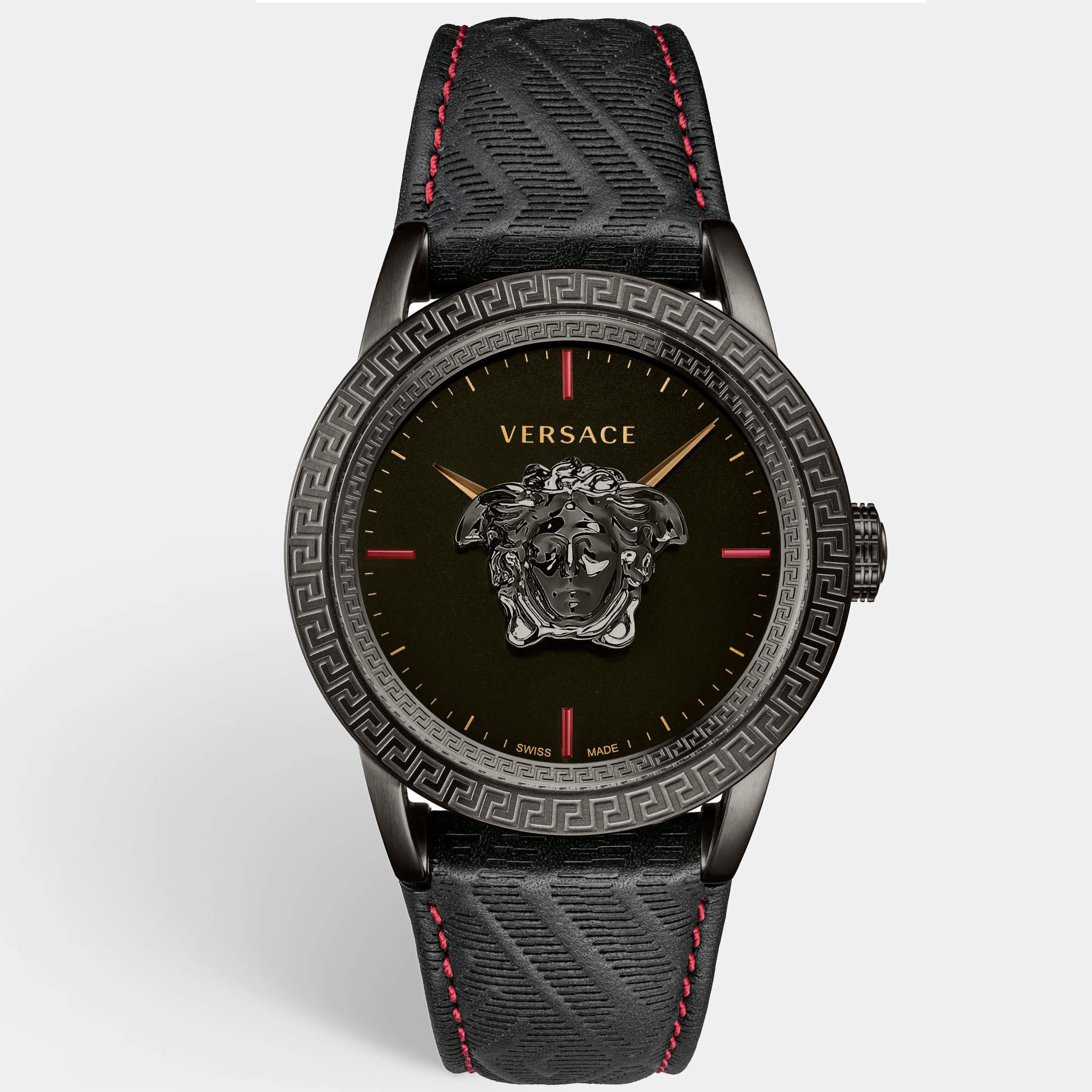 Pre Owned Versace Black PVD Coated Stainless Steel Leather Palazzo VERD00218 Men's Wristwatch 43 mm
