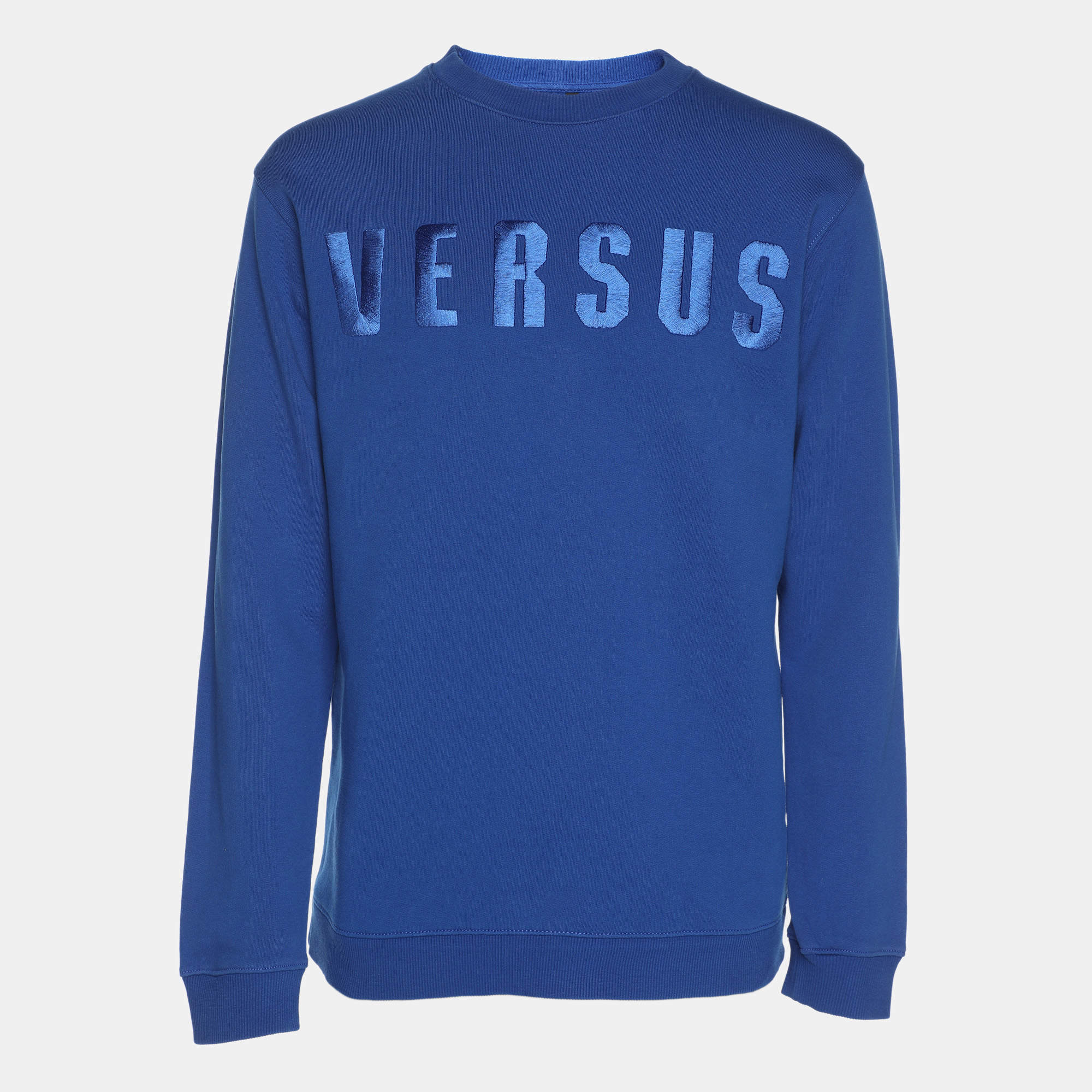 Pre Owned Versus Versace Blue Cotton Knit Logo Embroidered Sweatshirt S