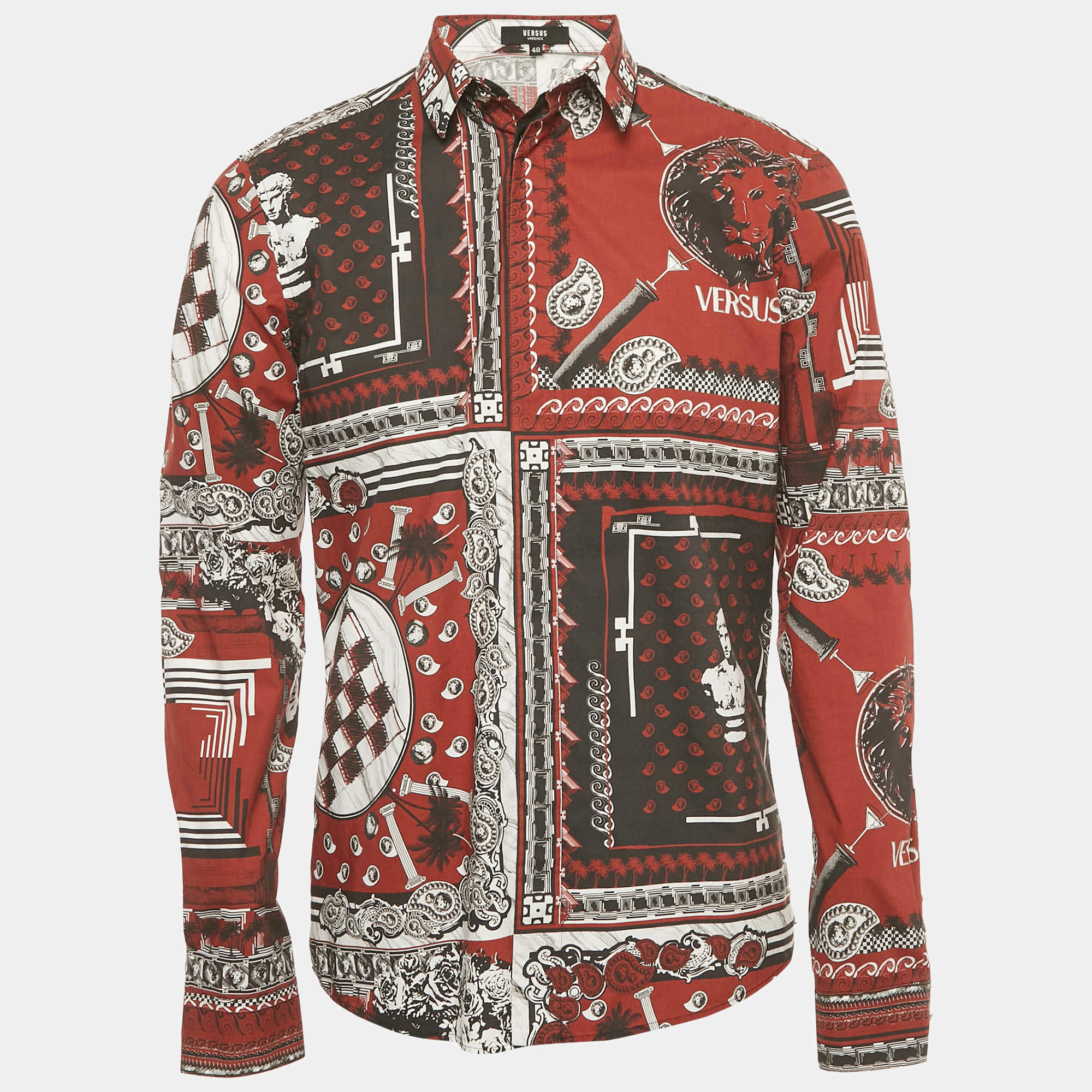 Pre Owned Versus Versace Red Printed Cotton Shirt M