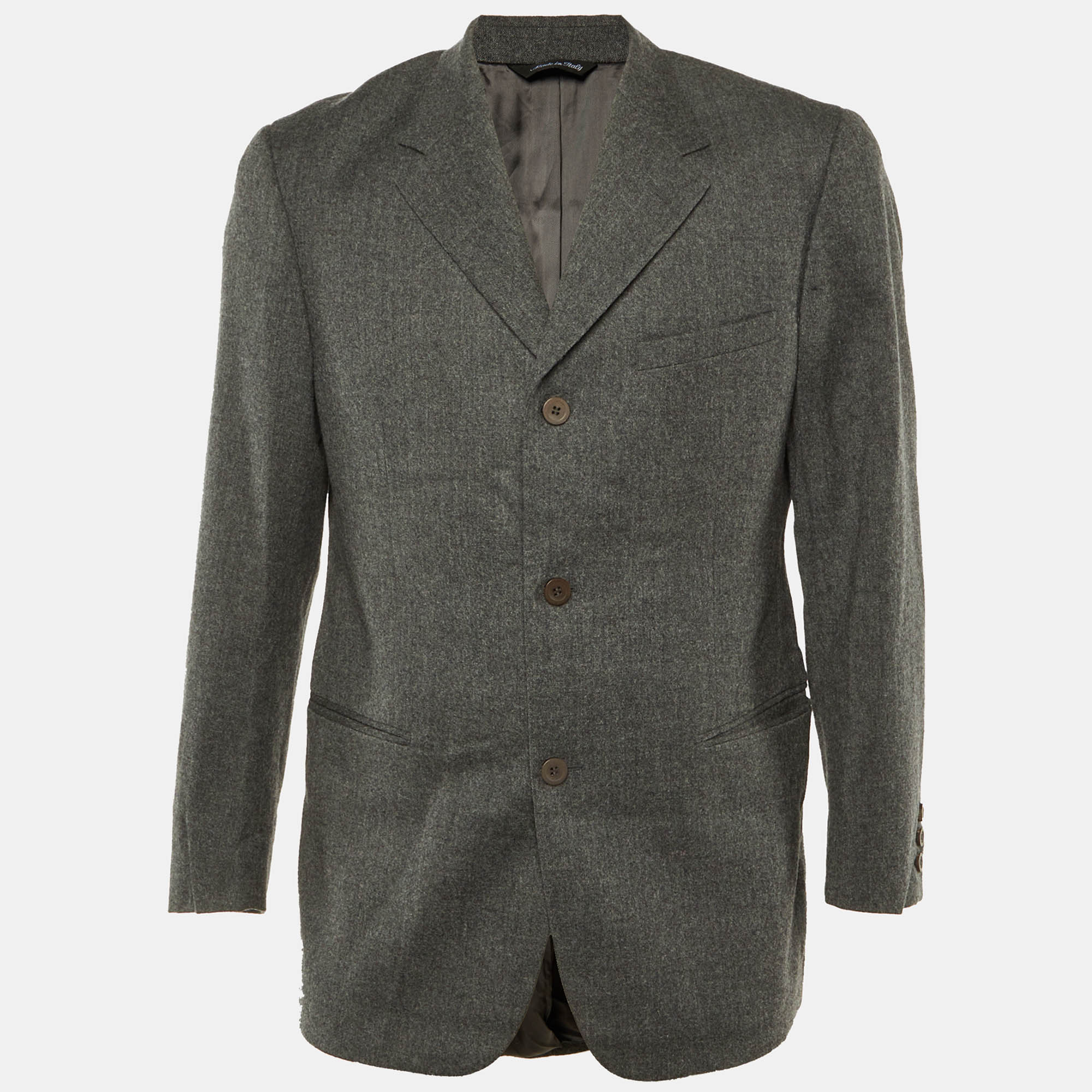 Pre Owned Versus Versace Grey Wool Button Front Blazer L