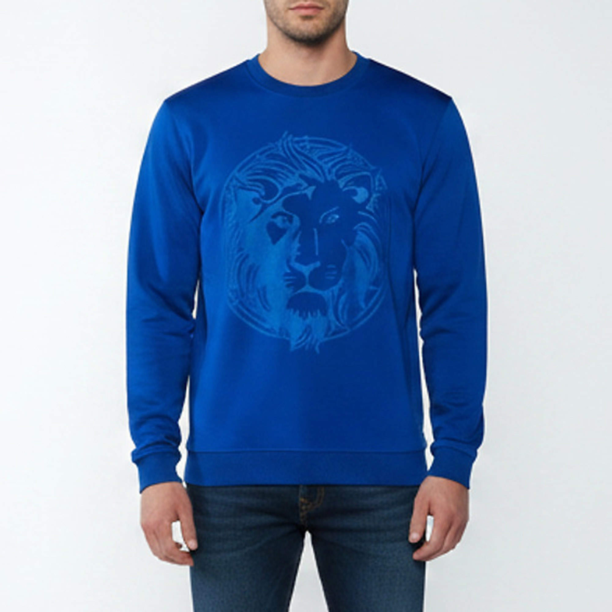 Pre Owned Versus Versace Blue Lion Head Embossed Crewneck Sweatshirt M