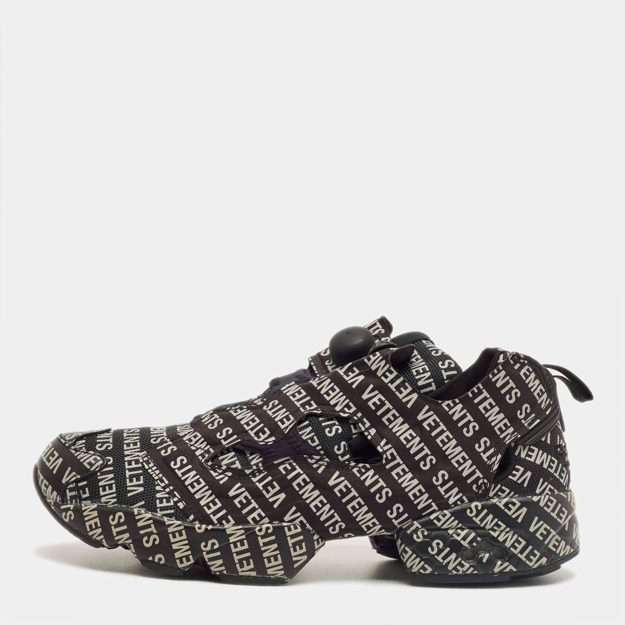 Pre Owned Vetements x Reebok Black/Grey Monogram Canvas Instapump Fury Sneakers Size 42.5
