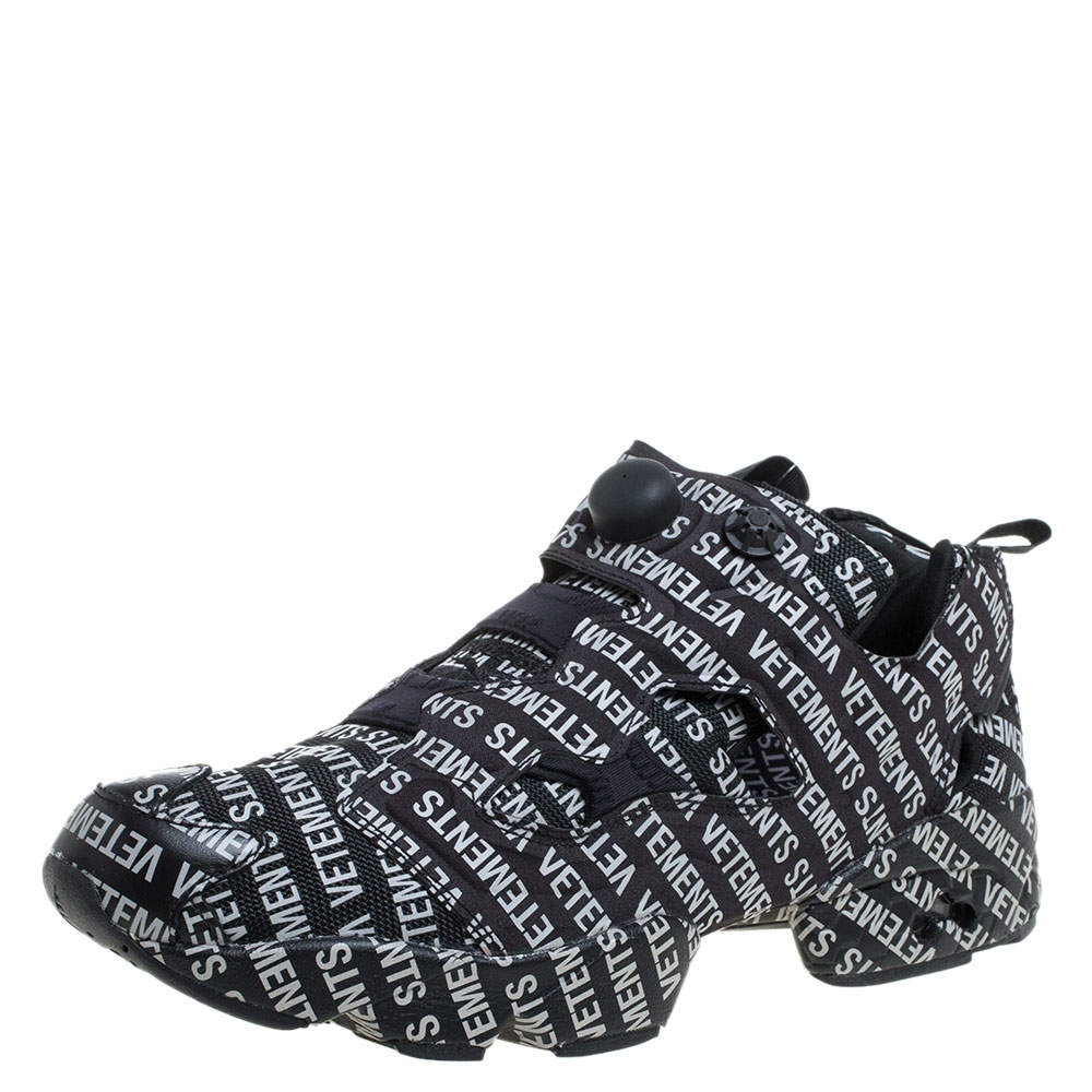 Pre Owned Vetements x Reebok Black/White Monogram Nylon And Fabric Instapump Fury Sneakers Size 44.5