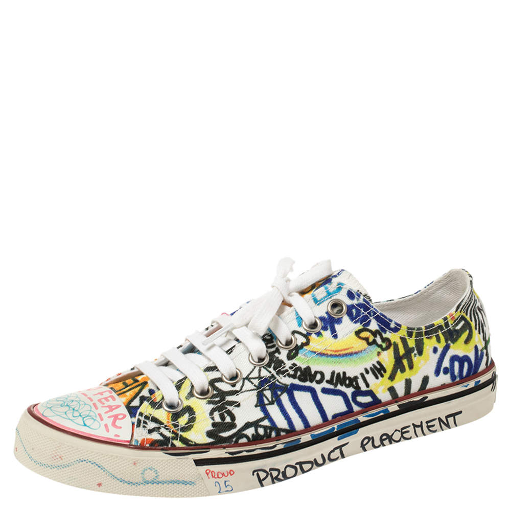 Vetements Multicolor Graffiti Canvas Low Top Lace Up Sneakers Size 41