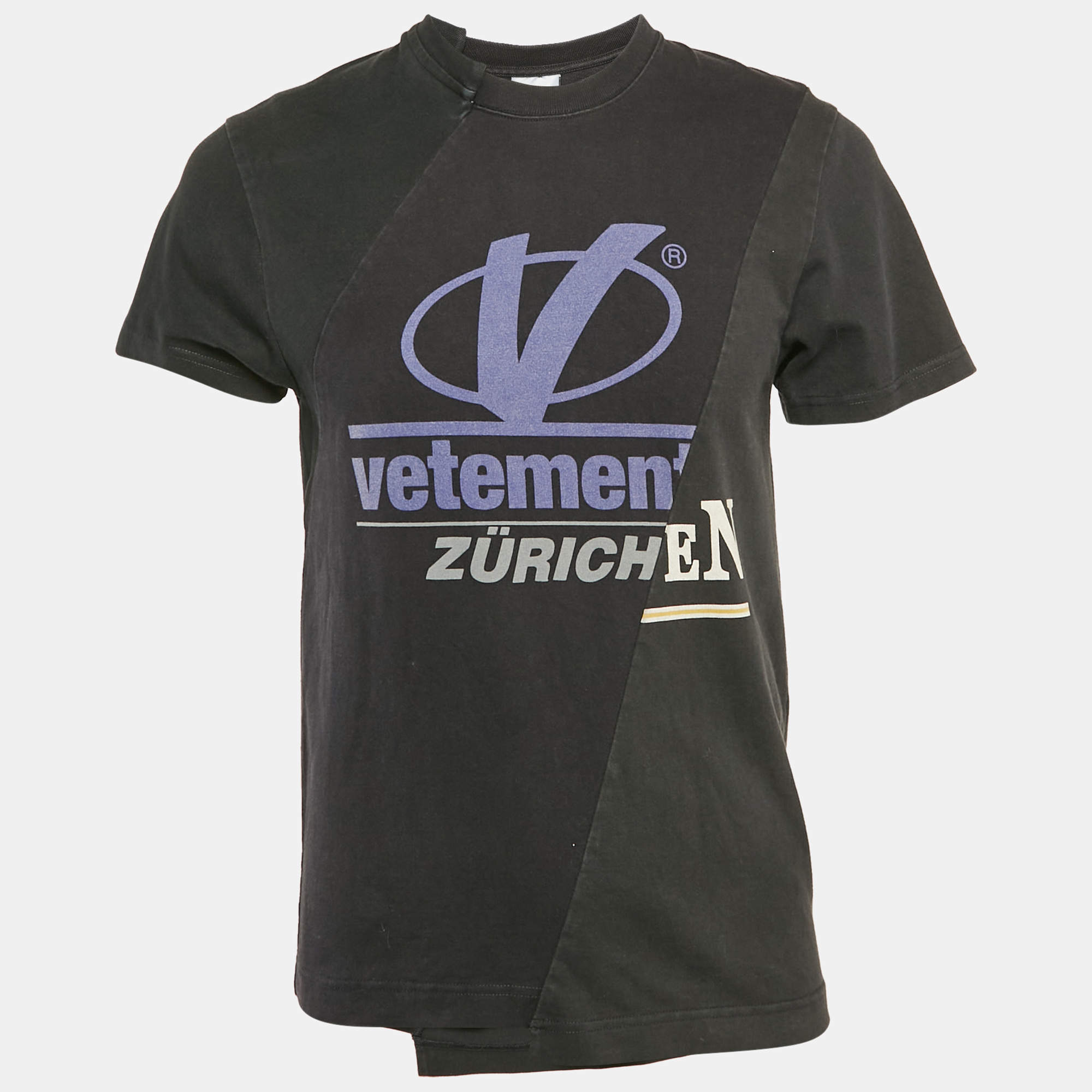 Pre Owned Vetements Black Printed Jersey Reconstructed Zürich T-Shirt S