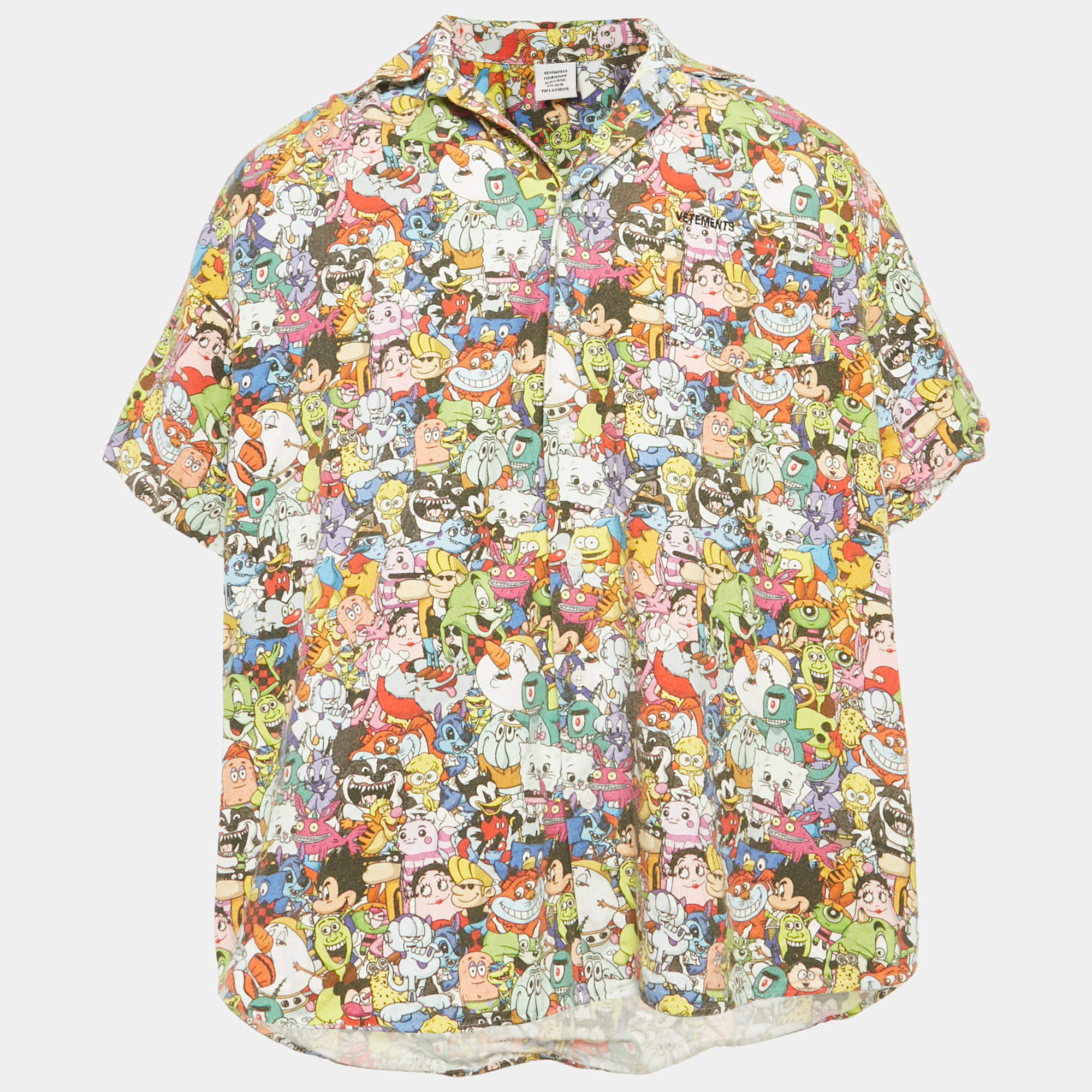 Pre Owned Vetements Multicolor Cartoon Print Cotton Shirt S