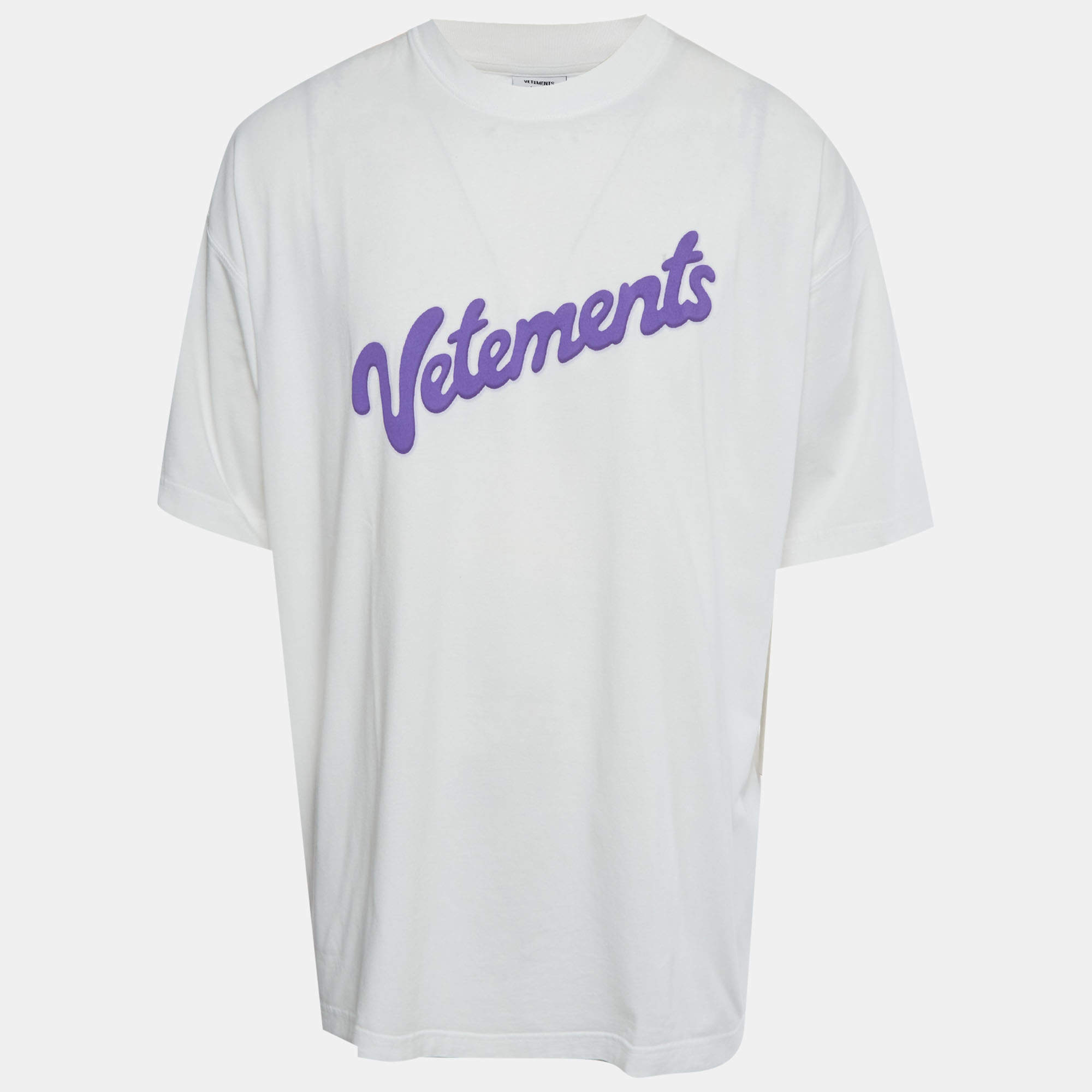 Pre Owned Vetements Unisex White Logo Graphic Jersey Oversized T-Shirt L