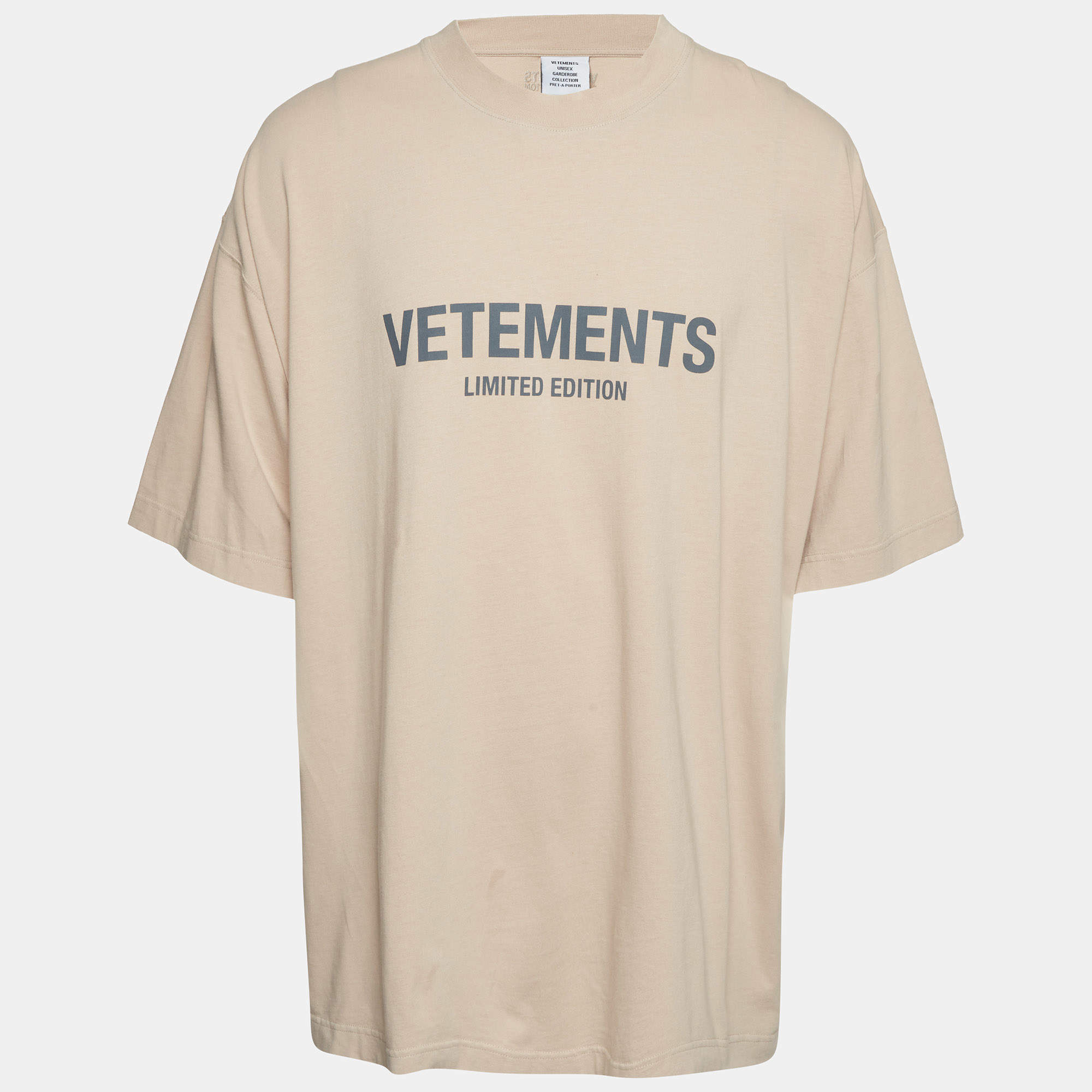 Pre Owned Vetements Unisex Beige Limited Edition Logo Cotton Oversized T-Shirt L
