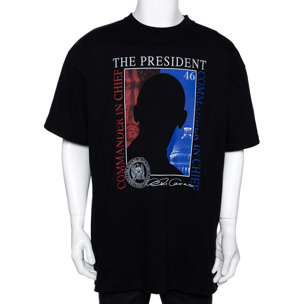 Pre Owned Vetements Black President Graphic Print Cotton Oversized T-Shirt S