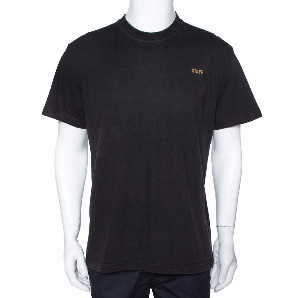 Pre Owned Vetements Charcoal Cotton Staff Print Crew Neck T Shirt L
