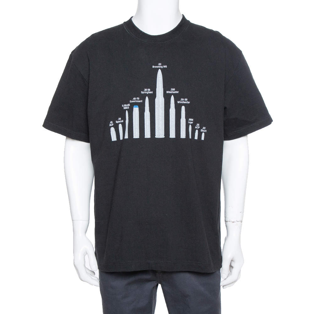 Pre Owned Vetements Black Cotton Bullets Print Oversized Crewneck T-Shirt M