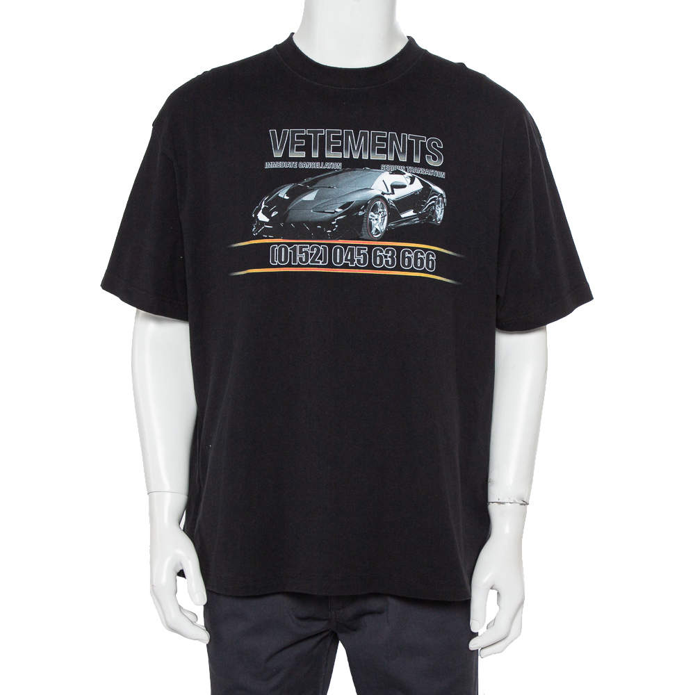 Vetements Black Logo Printed Cotton Crewneck Oversized T-Shirt S
