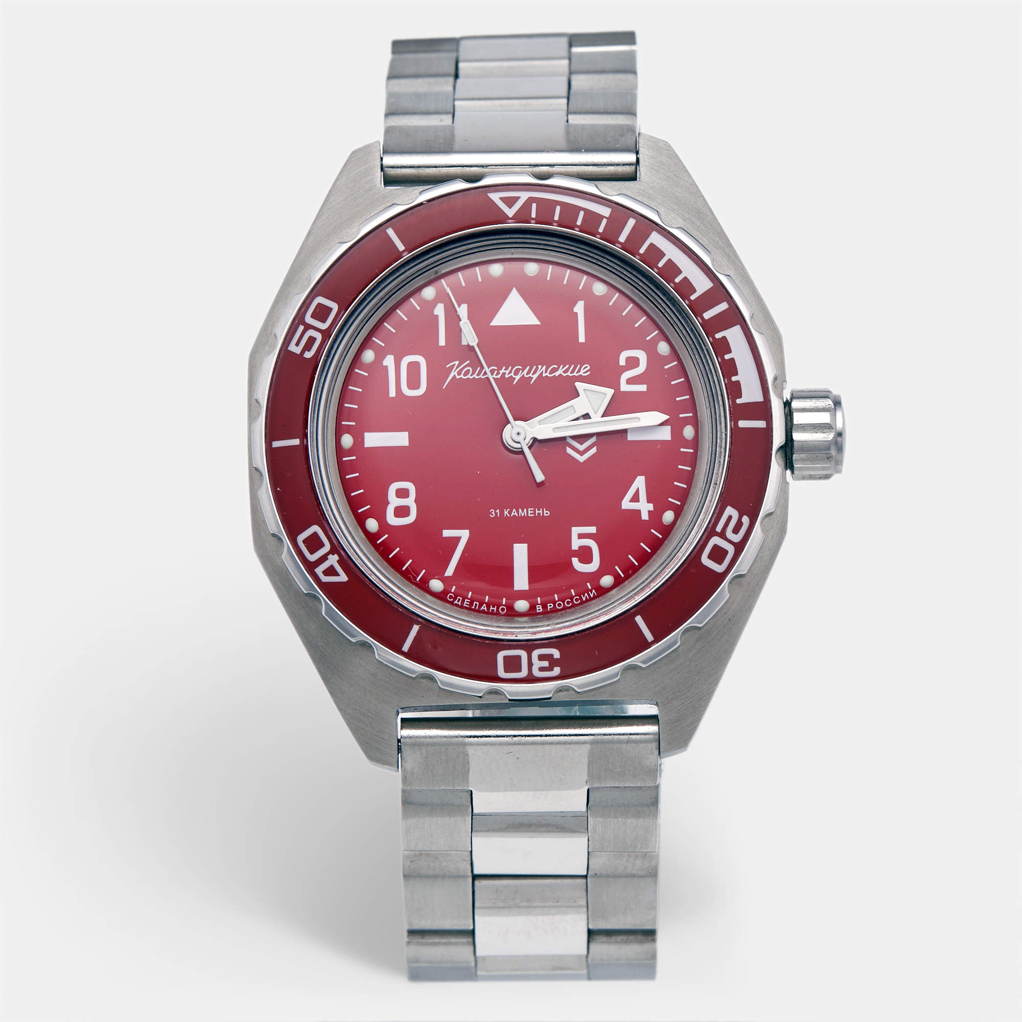 Pre Owned Vostok Komandirskie 650840 Red Dial Stainless Steel Men's Wristwatch 42mm
