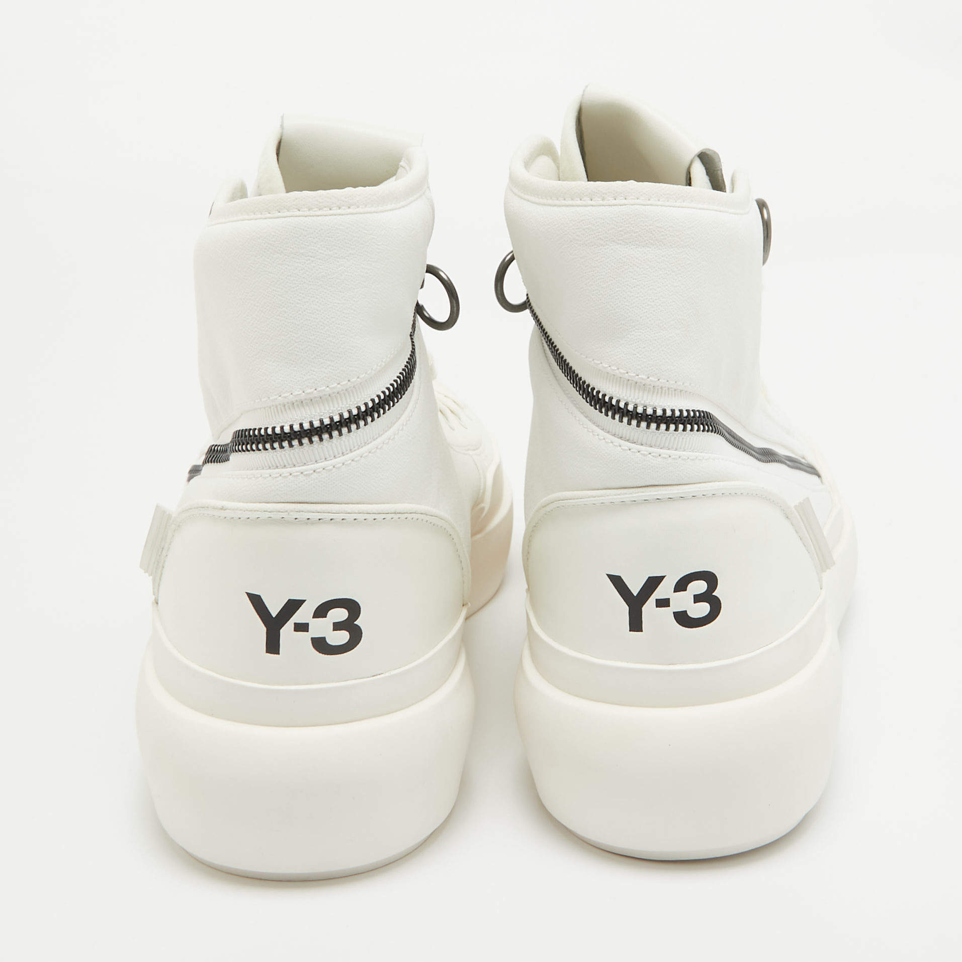 Pre Owned حذاء رياضي Y-3 x أديداس أجاتو كورت جلد وكانفاس أبيض مقوى بعنق مرتفع أبيض مقاس 47 1/3