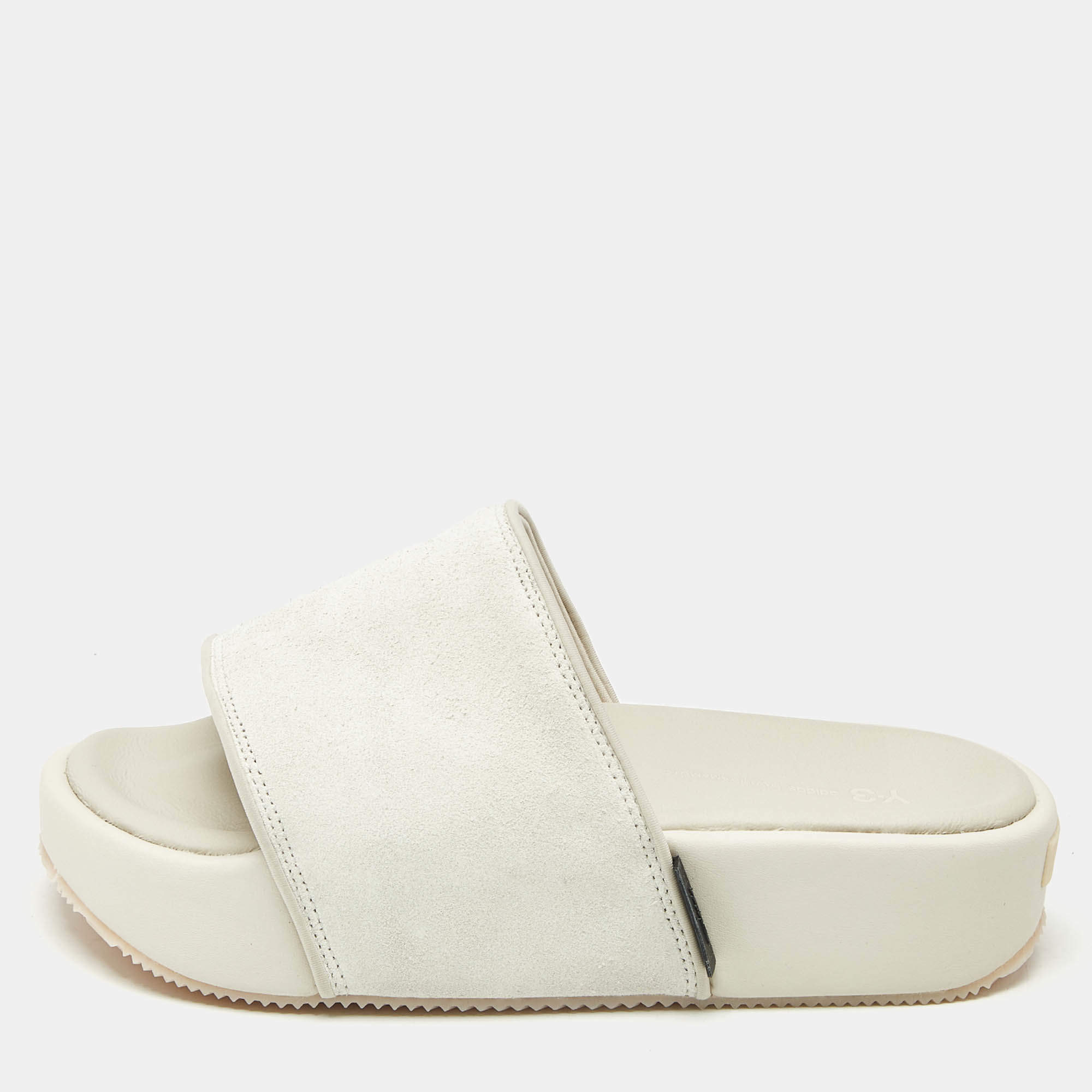 Pre Owned Y-3 Grey Suede Platform Slide Sandals Size 40.5