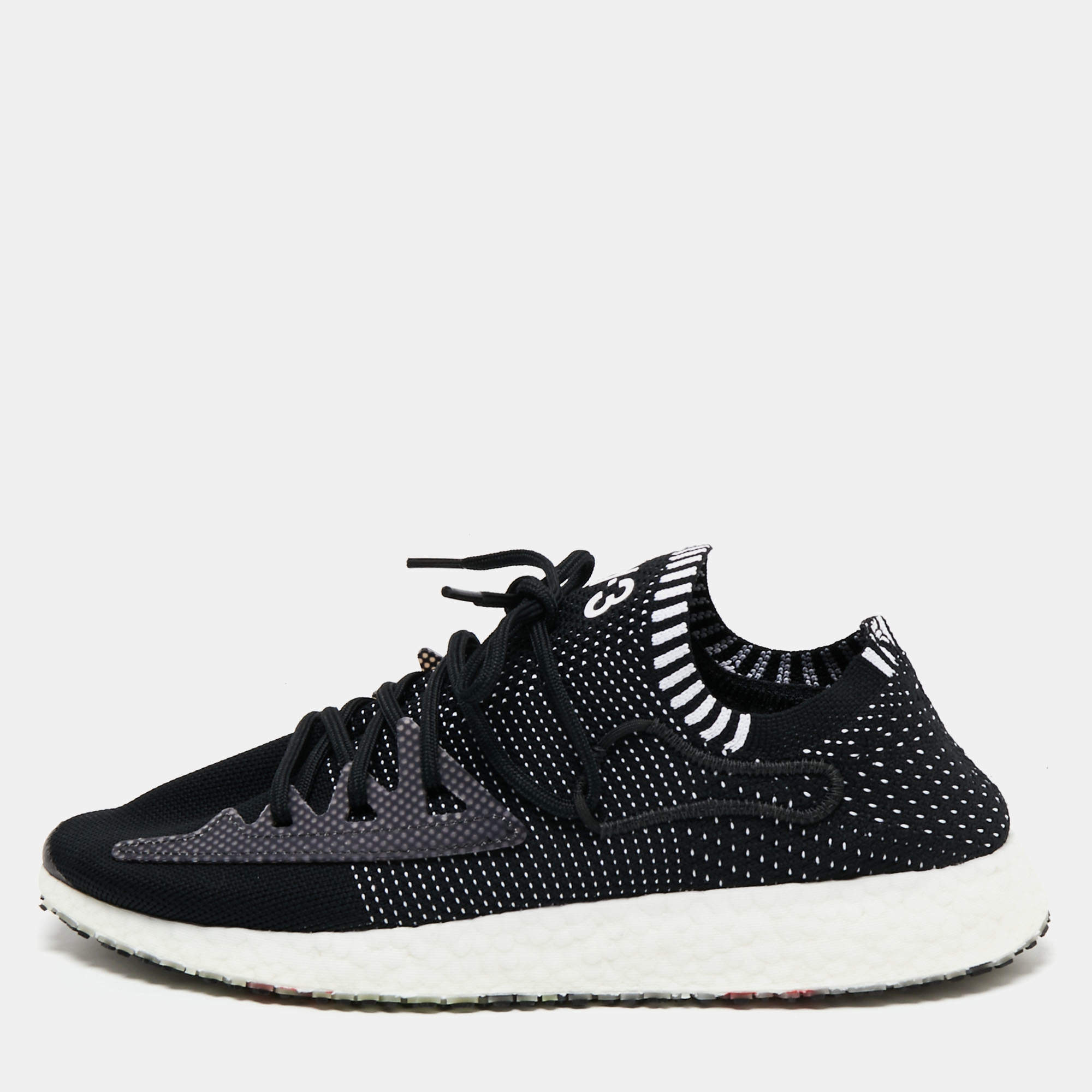 Y-3 Black/White Knit Fabric Pure Boost Sneakers Size 44 2/3