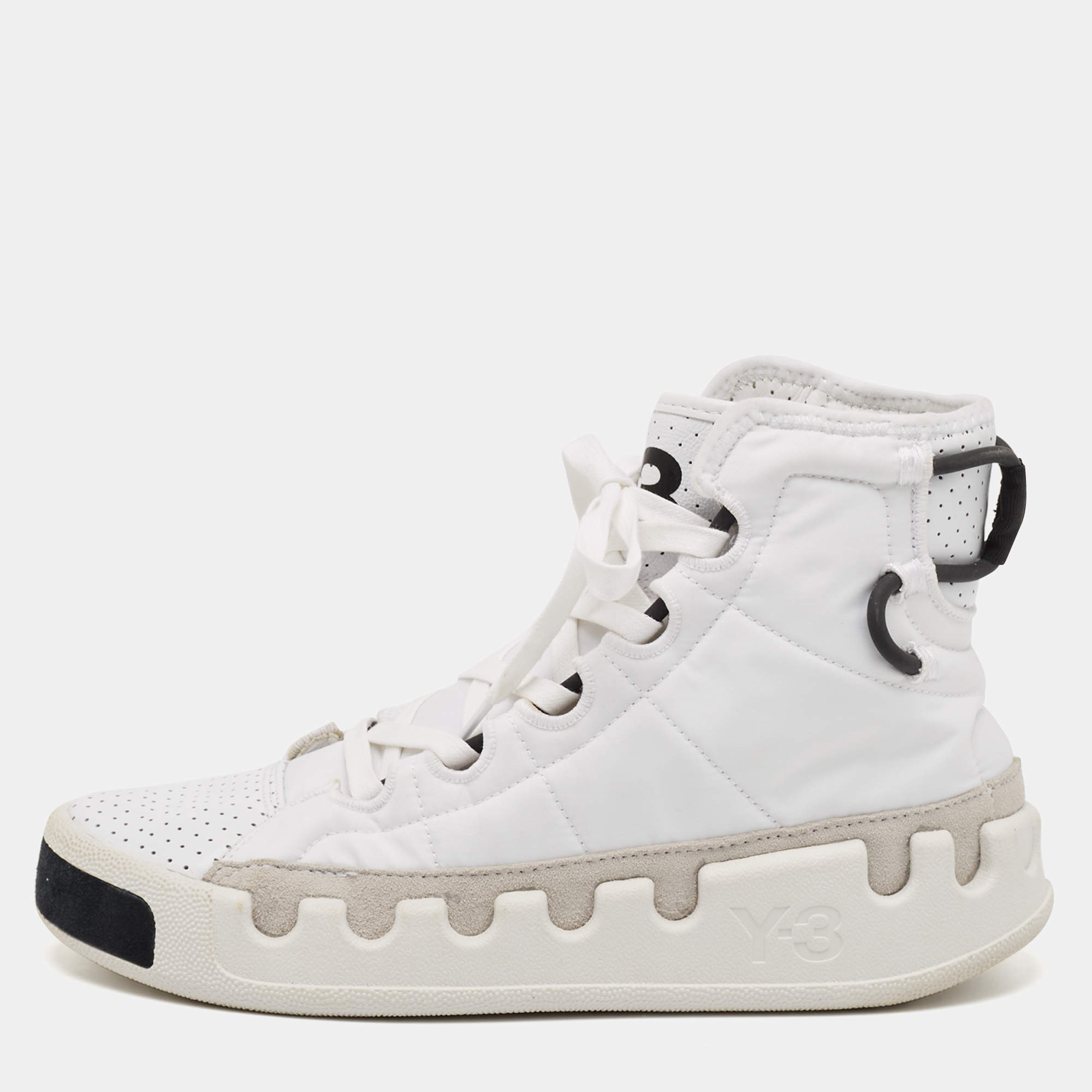 Y-3 White Leather and Nylon Kasabaru High Top Sneakers Size 42.5          