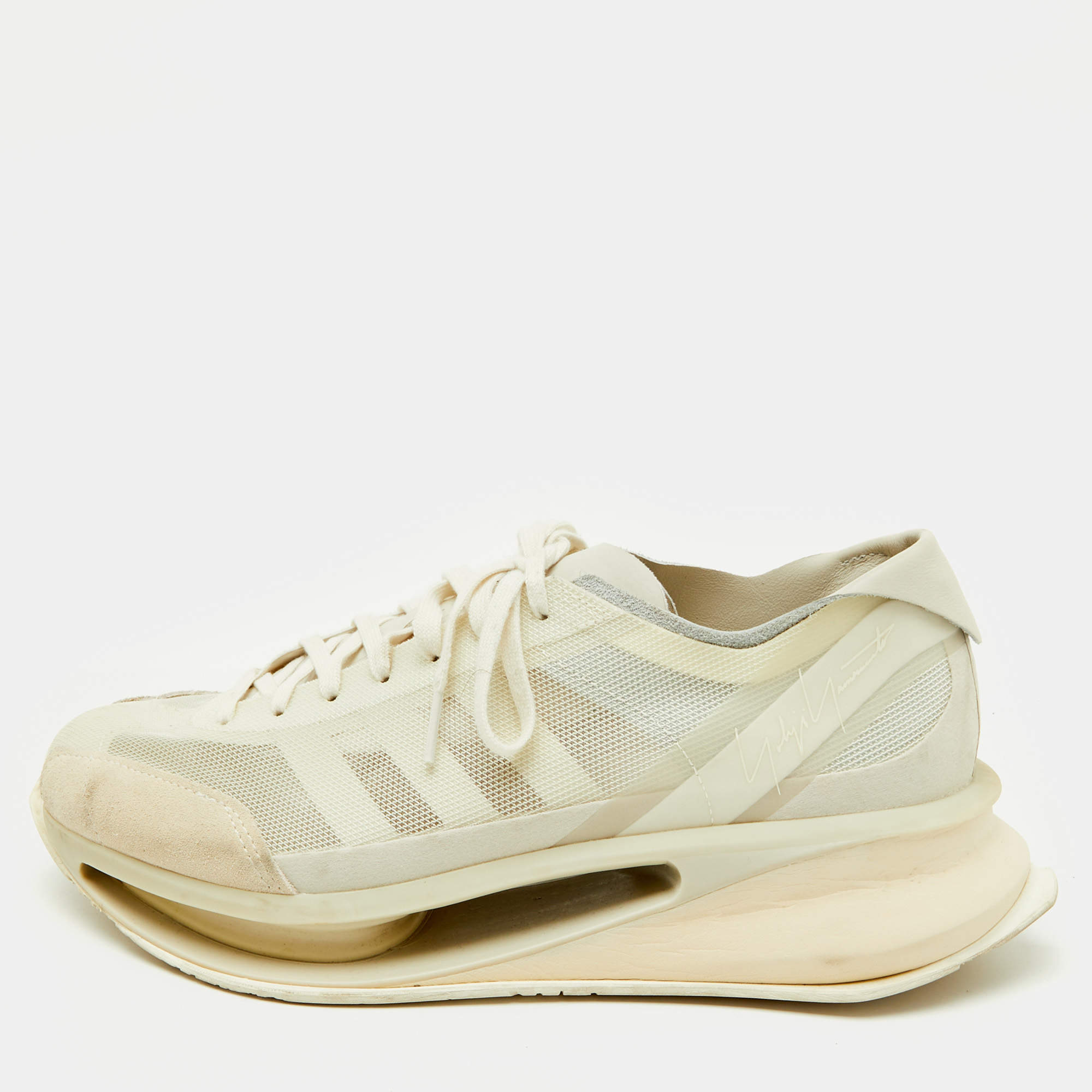 Pre Owned Y3 x Adidas White Suede and Mesh S-Gendo Run Sneakers Size 44 2/3