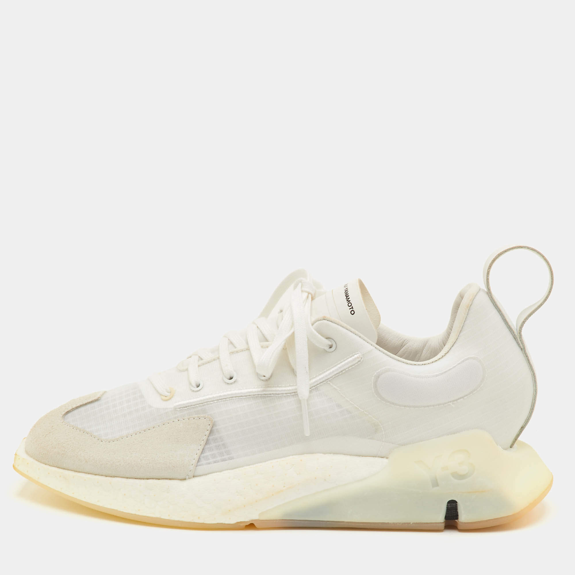 Pre Owned حذاء رياضي واي 3 أديداس أوريزان شبكي وسويدي أبيض نقي بعلو منخفض مقاس 42 أبيض 