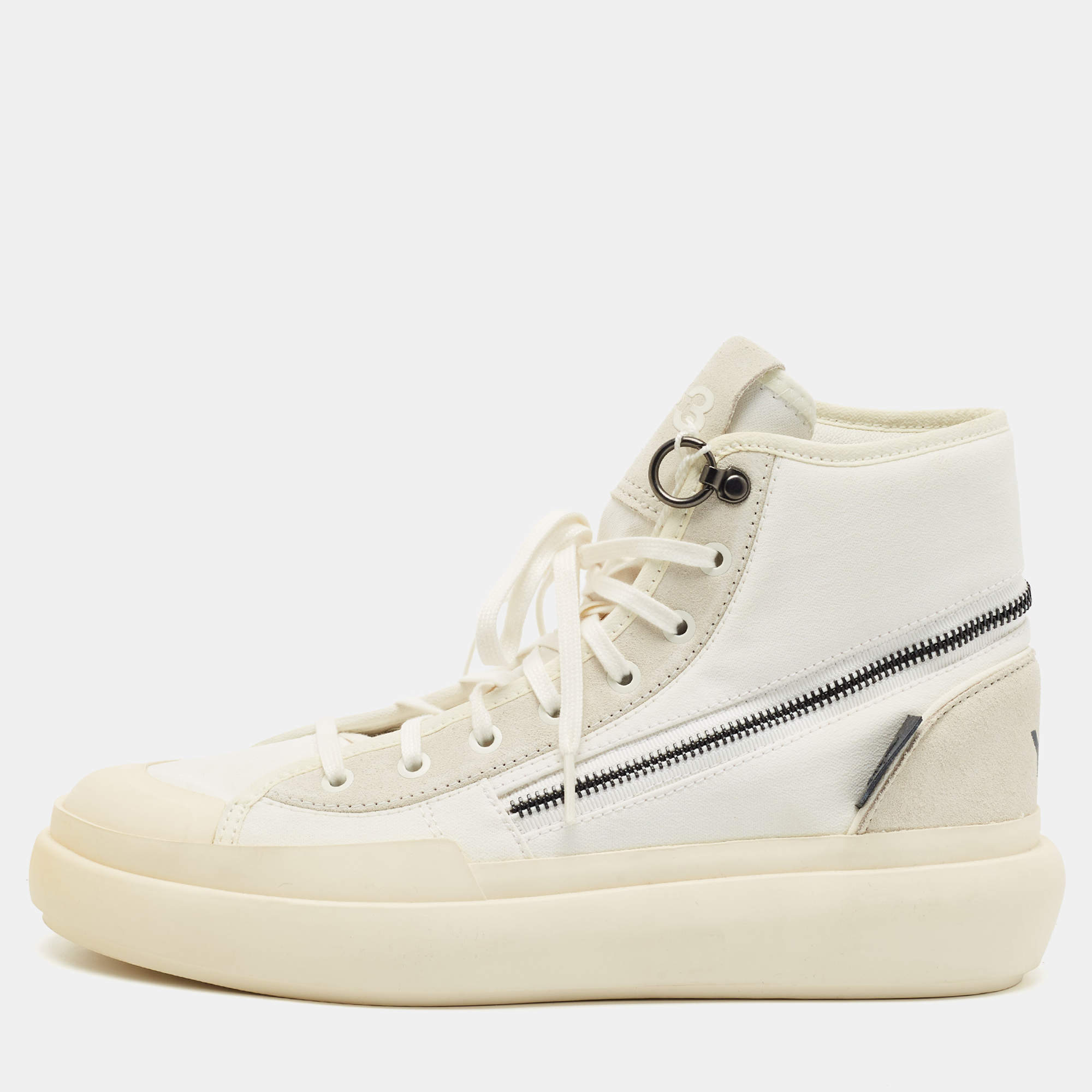 مملوكة مسبقًا Y-3 x Adidas Ajatu Court Size 42 2/3 White Coated Canvas and Suede High Top Sneakers