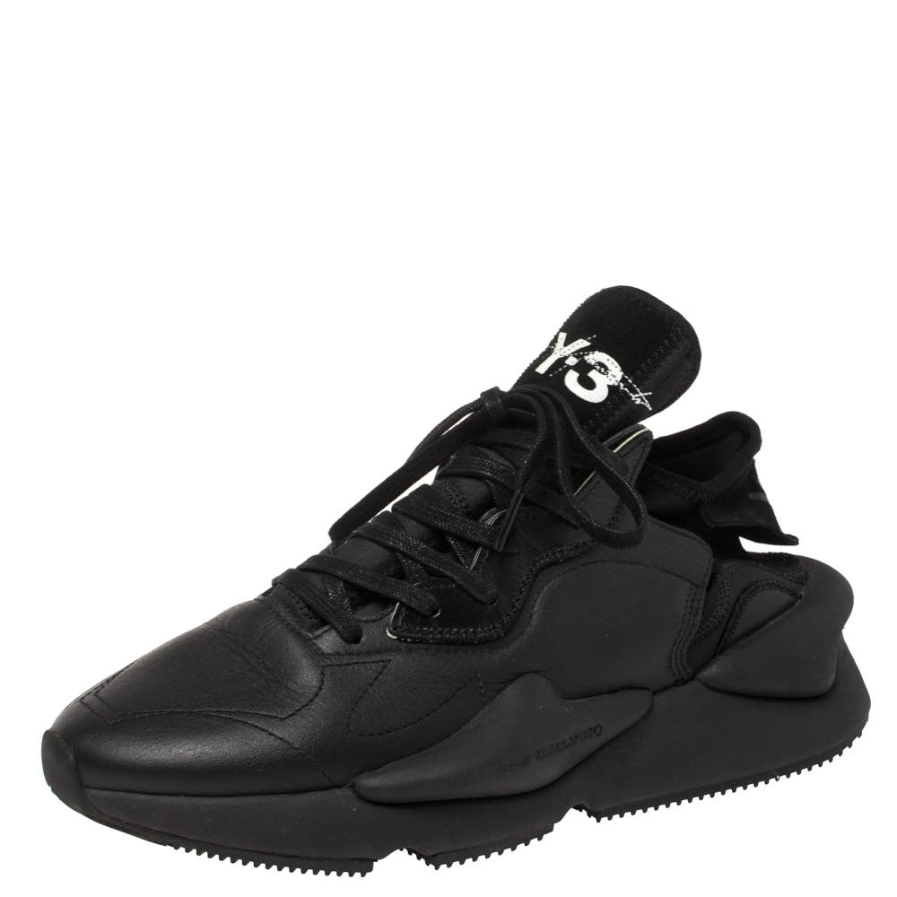 Adidas Y-3 Black Leather and Fabric Kaiwa Sneakers Size 42