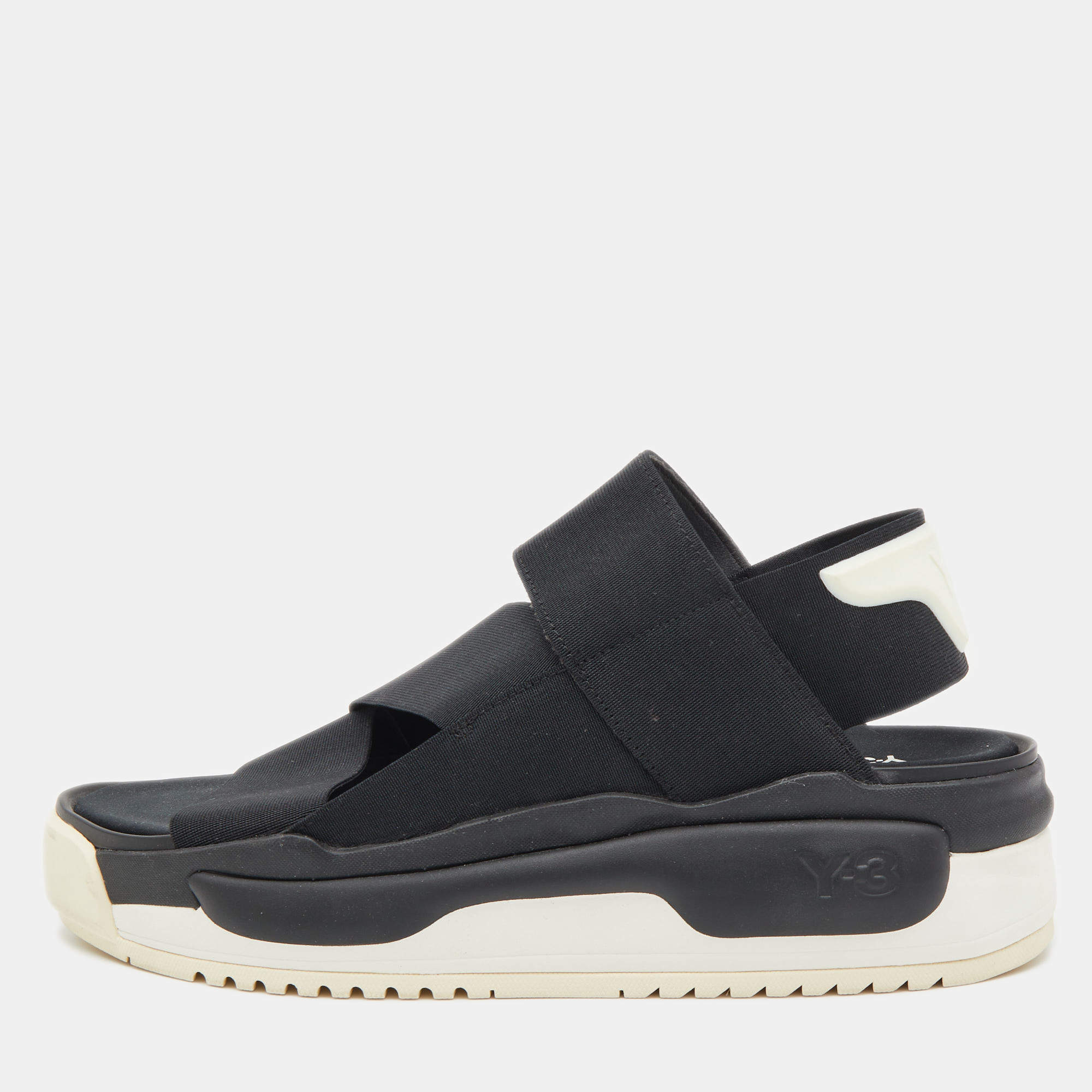Y-3 Black Elastic Slingback Flat Sandals Size 46