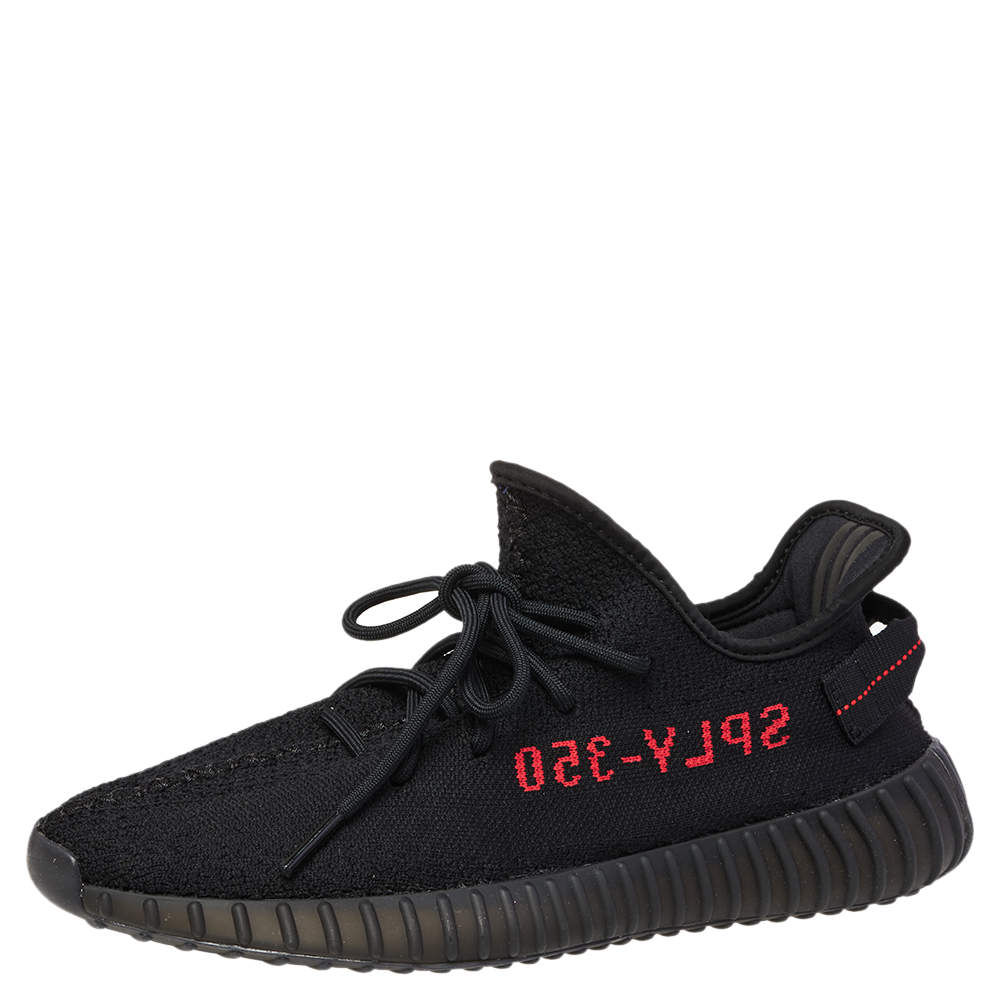 Adidas Yeezy Boost 350 V2 Black/Red Knit Fabric Lace Up Sneaker Size 42.5