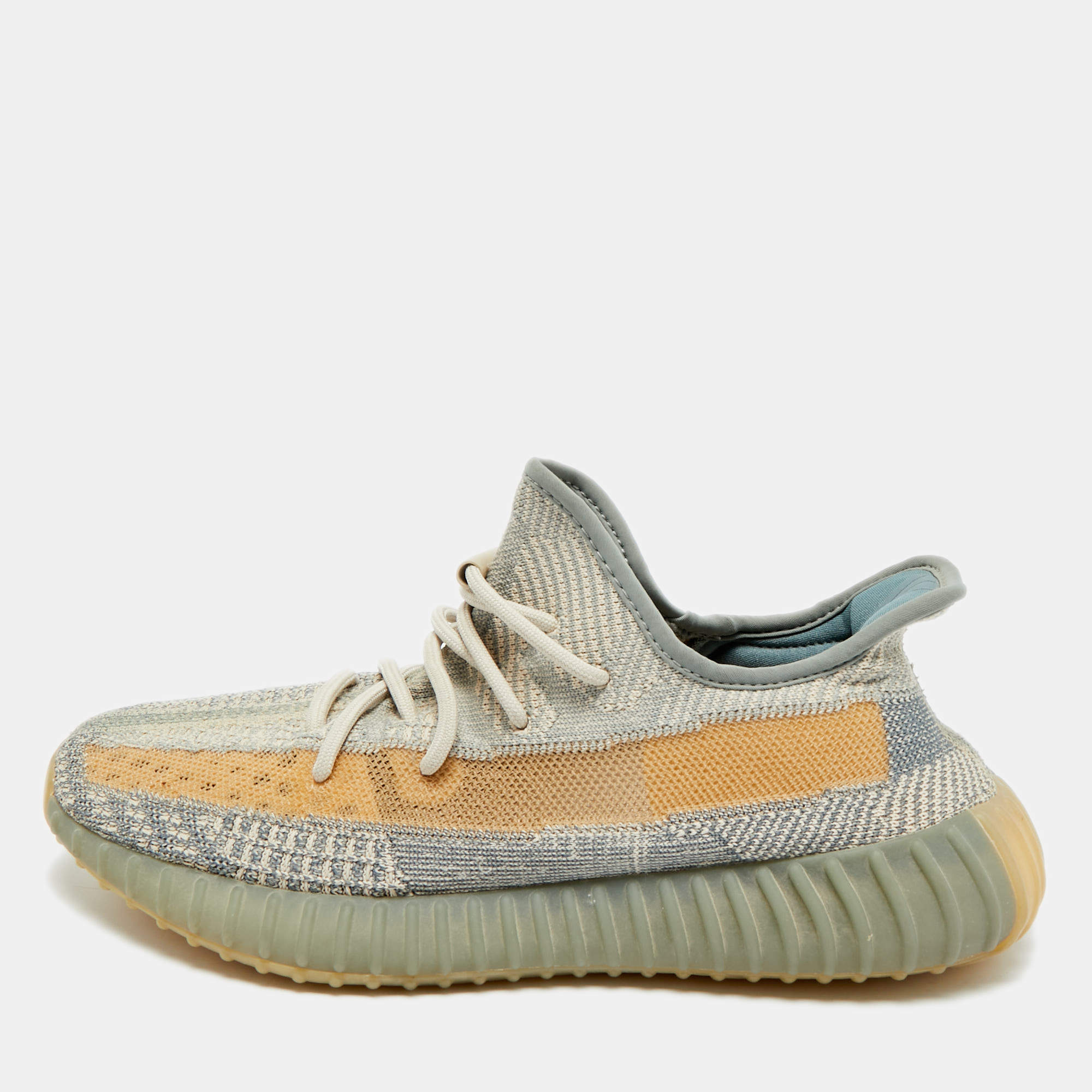 Pre Owned Yeezy Boost 350 V2 Israfil Size 43.5 Grey Knit Fabric Low Top Sneakers