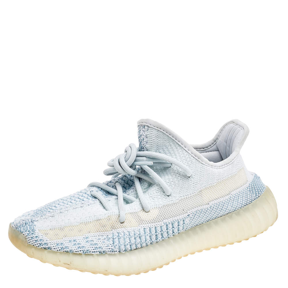 Yeezy x Adidas Blue/White Knit Fabric Boost 350 V2 Cloud White Low Top Sneakers Size 39 1/3