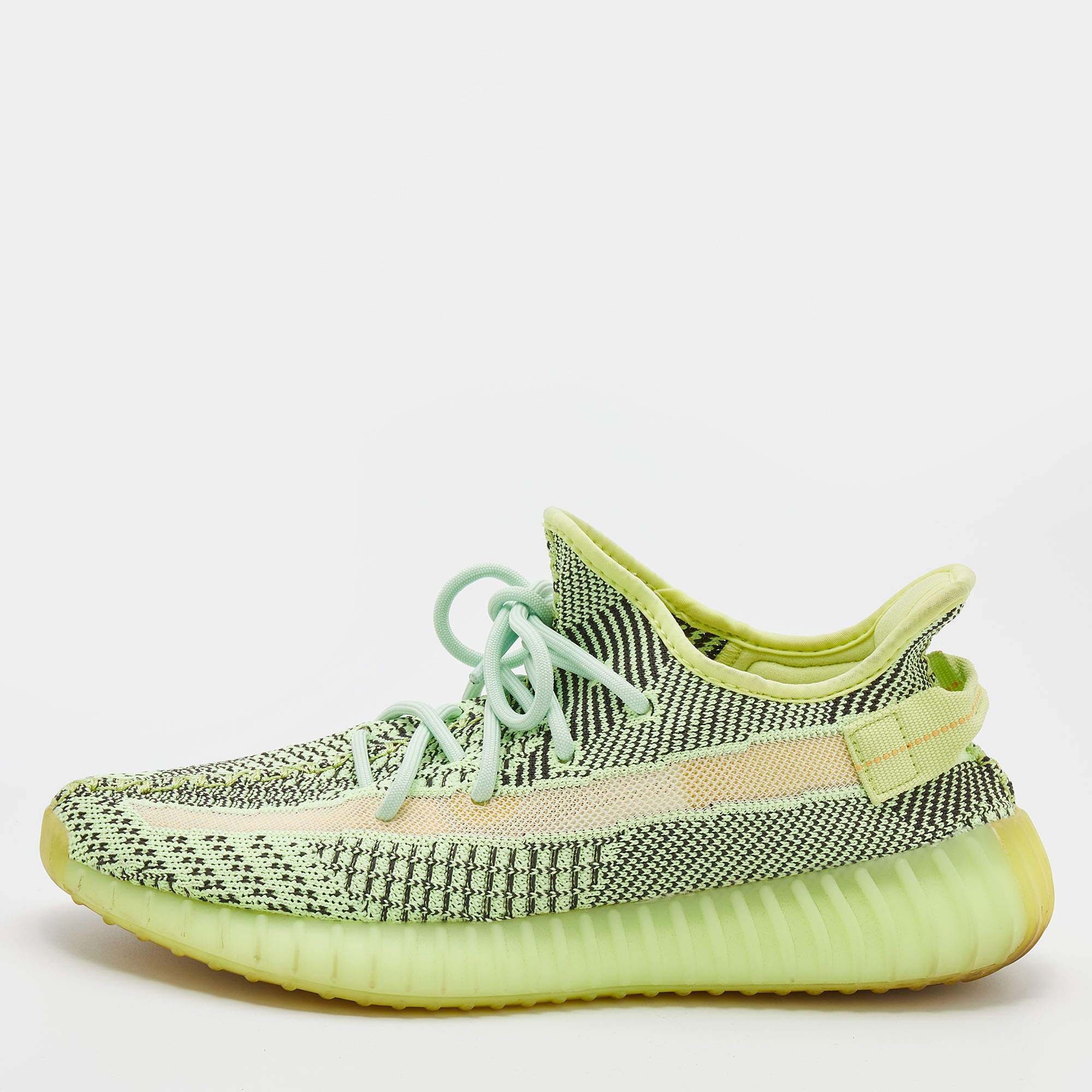 Pre Owned Yeezy x Adidas Green Knit Fabric Boost 350 V2 Yeezreel Sneakers Size 42