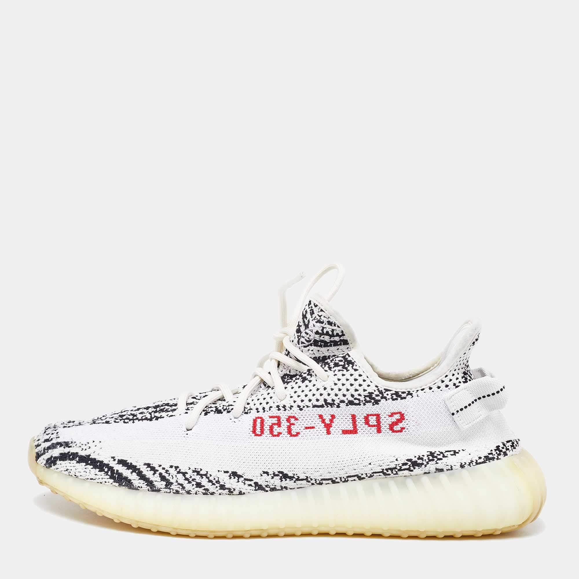 Yeezy x Adidas White/Black Knit Fabric Boost 350 V2 Zebra Sneakers Size 46 2/3